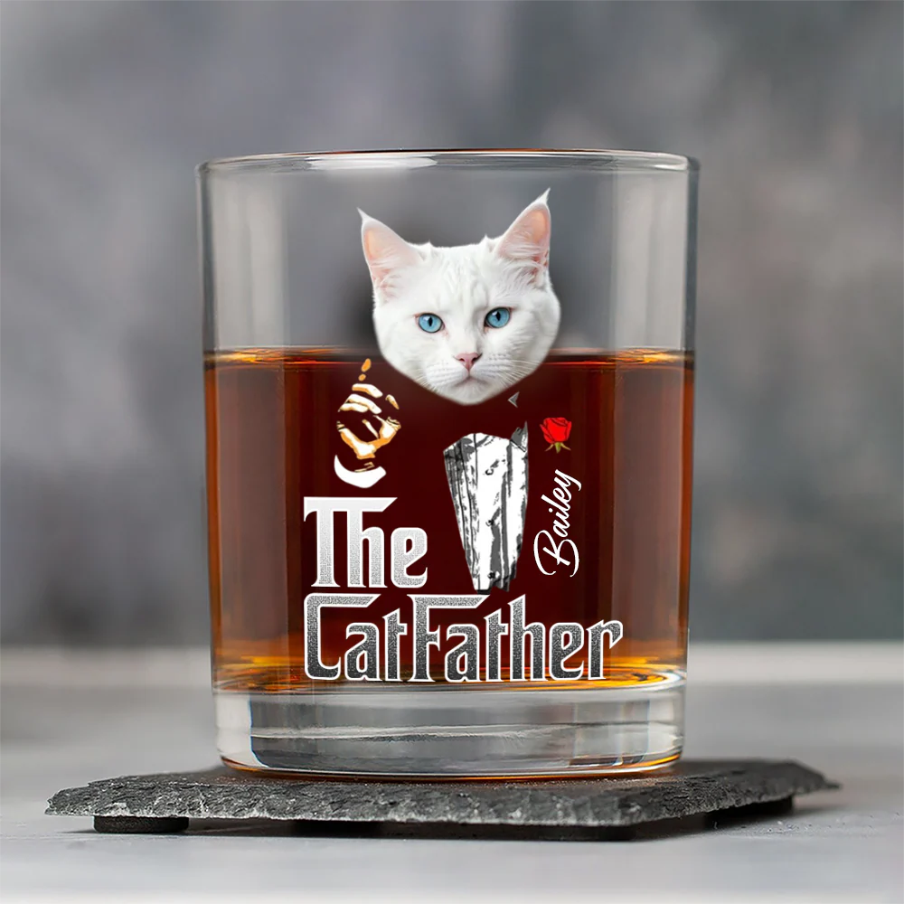 Custom Photo The Catfather Gentlemen Cat Whiskey Glass Personalized Gift For Dad HO82 893854 - Image 4
