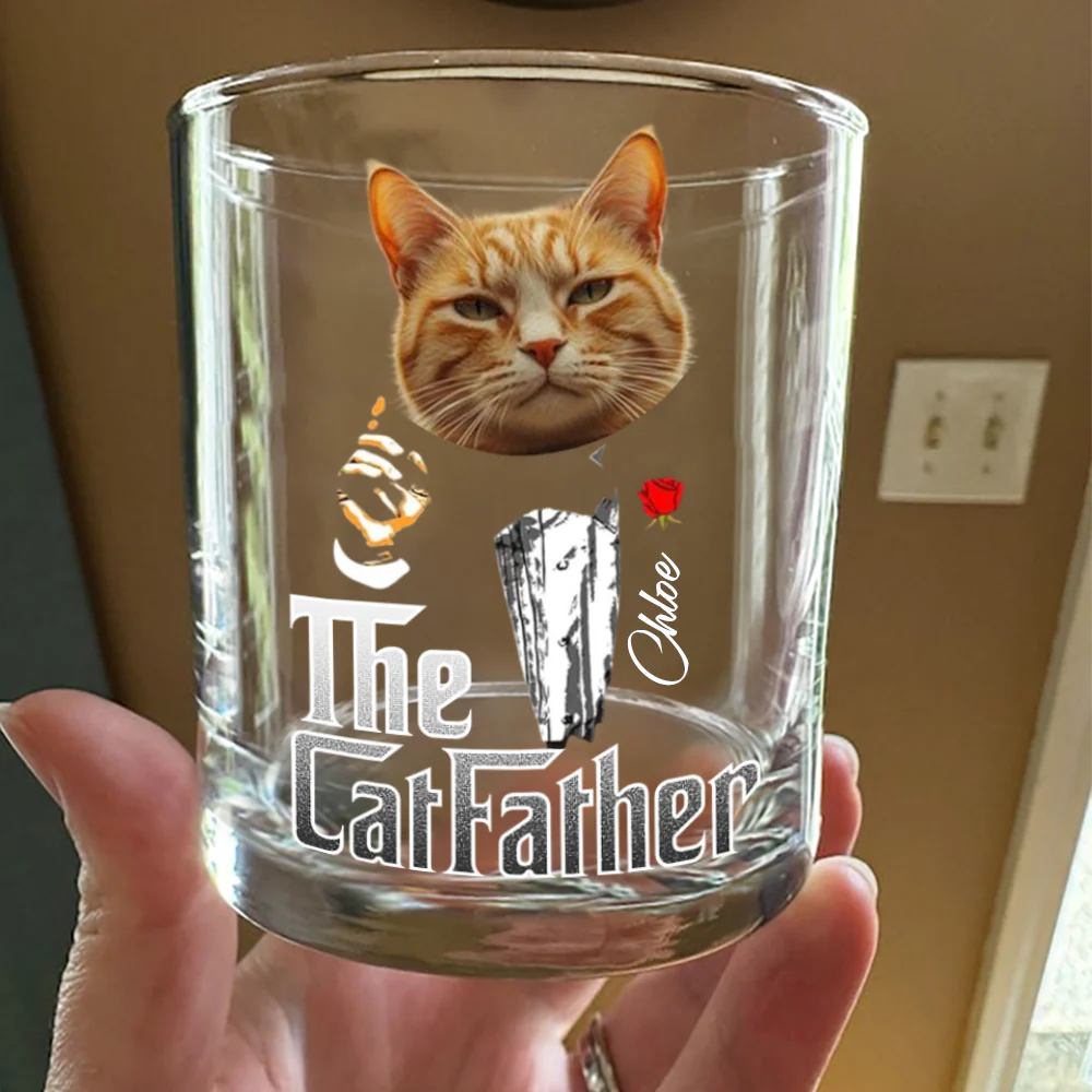 Custom Photo The Catfather Gentlemen Cat Whiskey Glass Personalized Gift For Dad HO82 893854 - Image 5