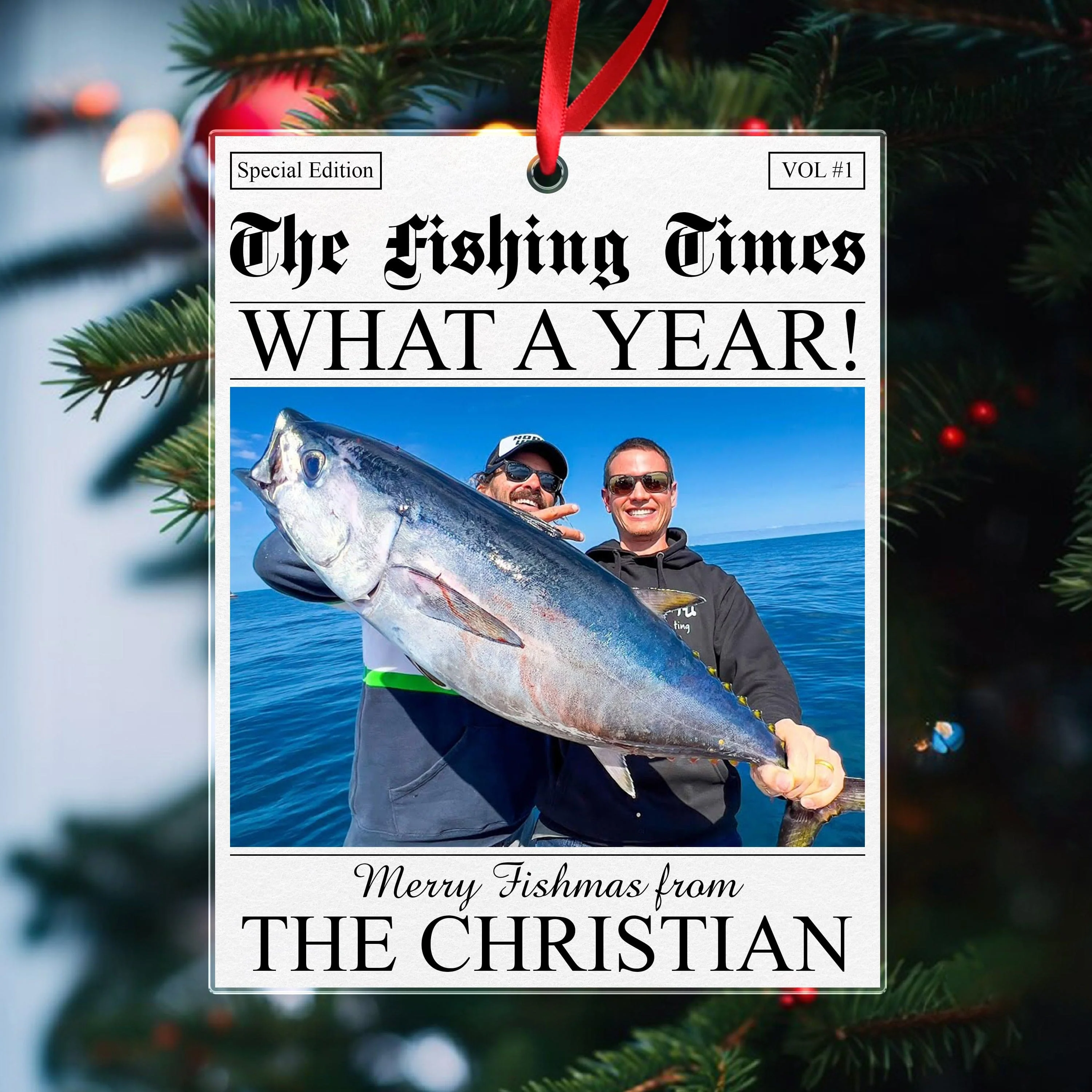 Custom Photo The Fishing Times Newspaper Best Catch Of The Year Acrylic Ornament HO82 N304 893314 - Image 2