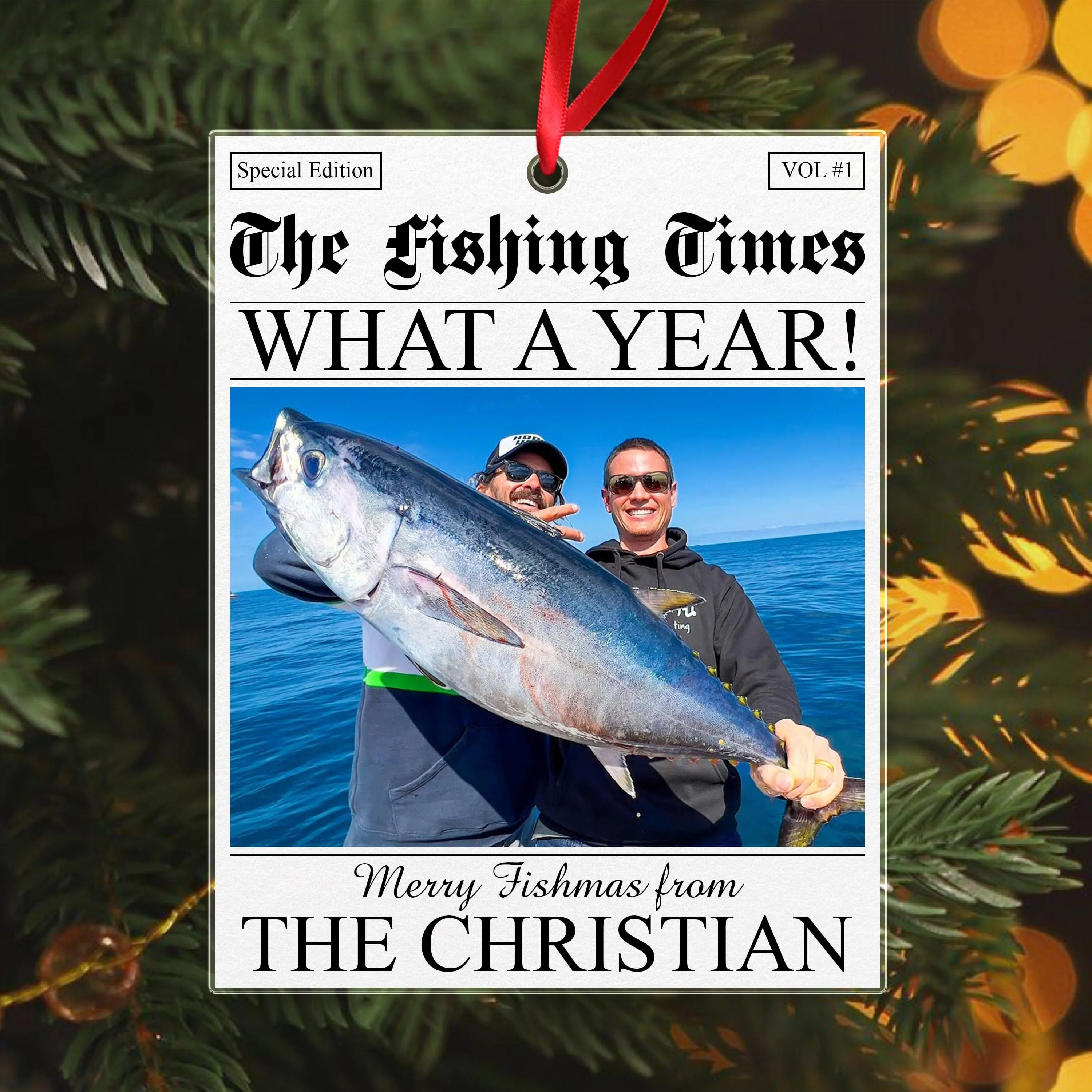 Custom Photo The Fishing Times Newspaper Best Catch Of The Year Acrylic Ornament HO82 N304 893314 - Image 4