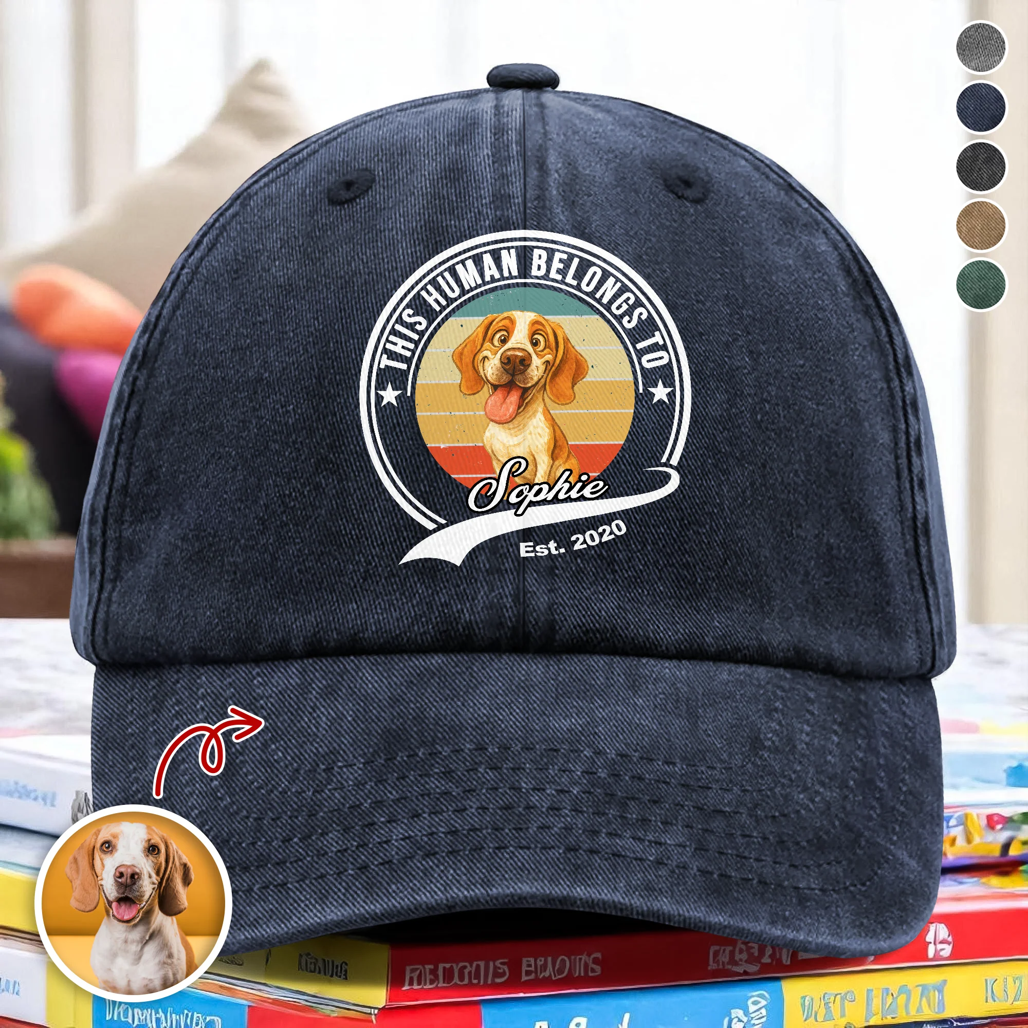 Custom Photo This Human Belongs To Dog Cat With Funny Caricature Style Washed Denim Baseball Cap For Dog And Cat Lovers HO82 894506 - Image 2