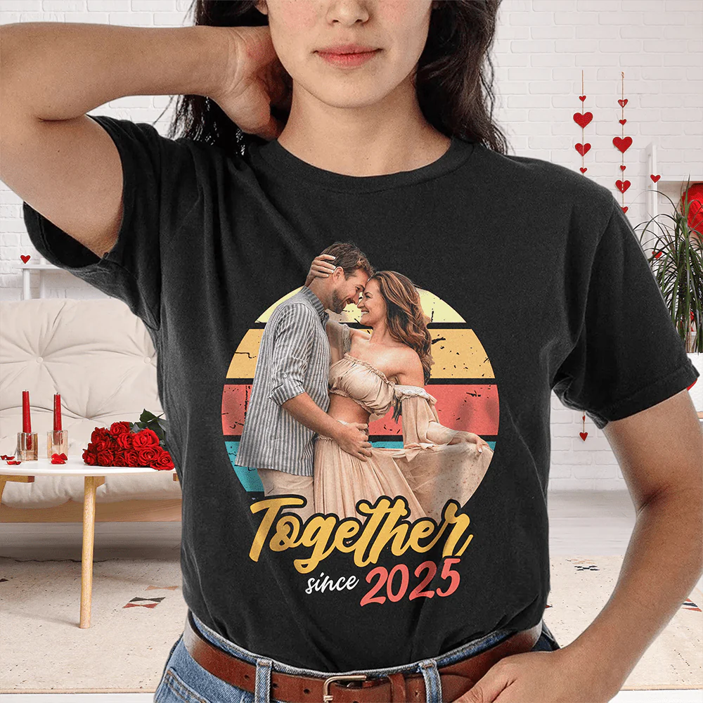 Custom Photo Vintage Girlfriend Boyfriend Vintage Birthday Valentine Gift Couple Dark Shirt HO82 893392