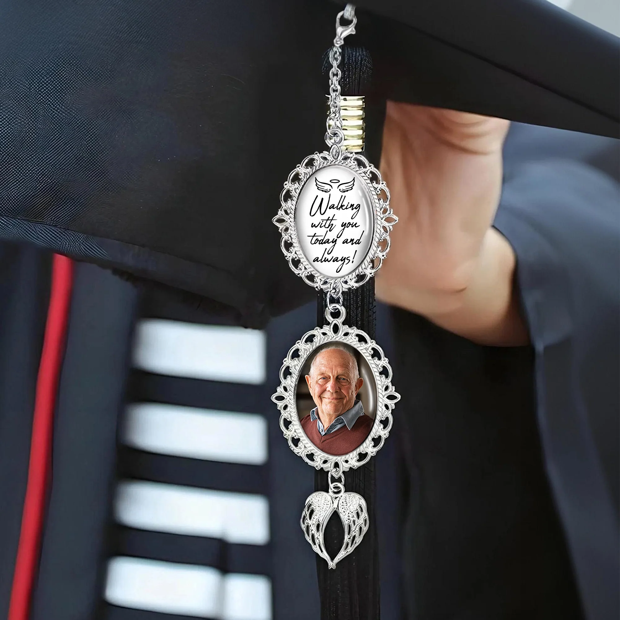 Custom Photo Walking With You Today And Always Memorial Graduation Tassel Charm With Angel Wings HO82 901372 - Image 4