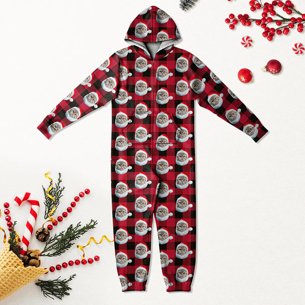 Custom Photo With Christmas Pattern Onesie Pajamas For Cat Lovers HO82 893222 - Image 3