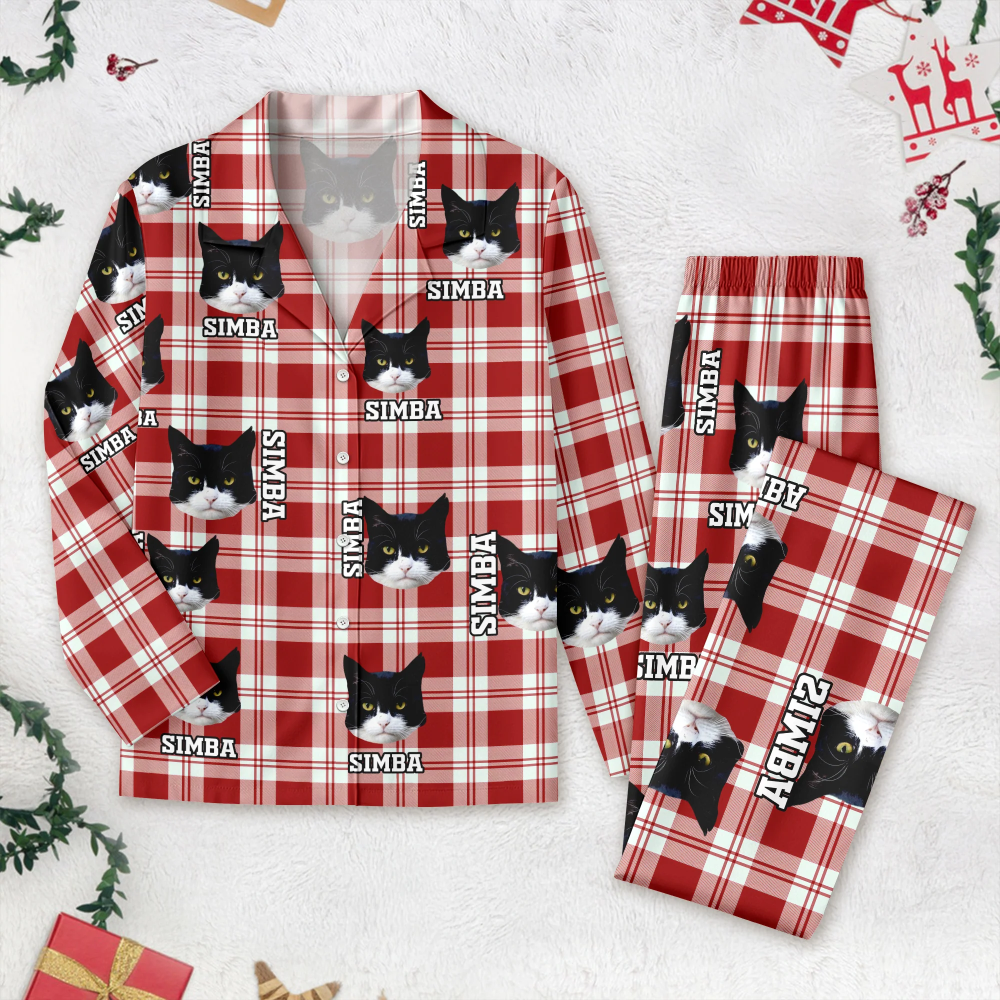Custom Photo With Plaid Background For Dog Cat Lovers Pajamas T368 889938