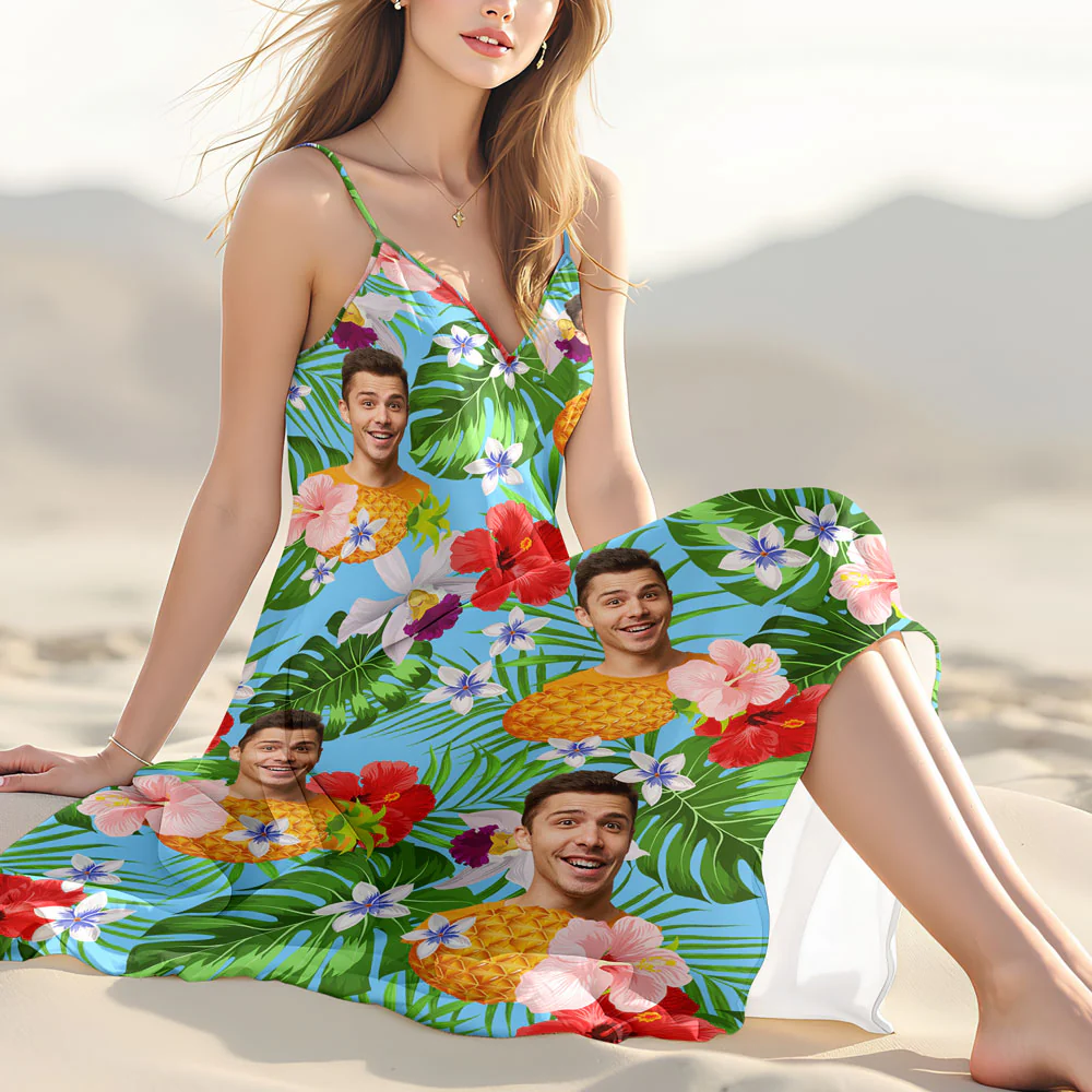 Custom Photo Women's V-Neck Cami Maxi Dress HO82 893620 - Image 3