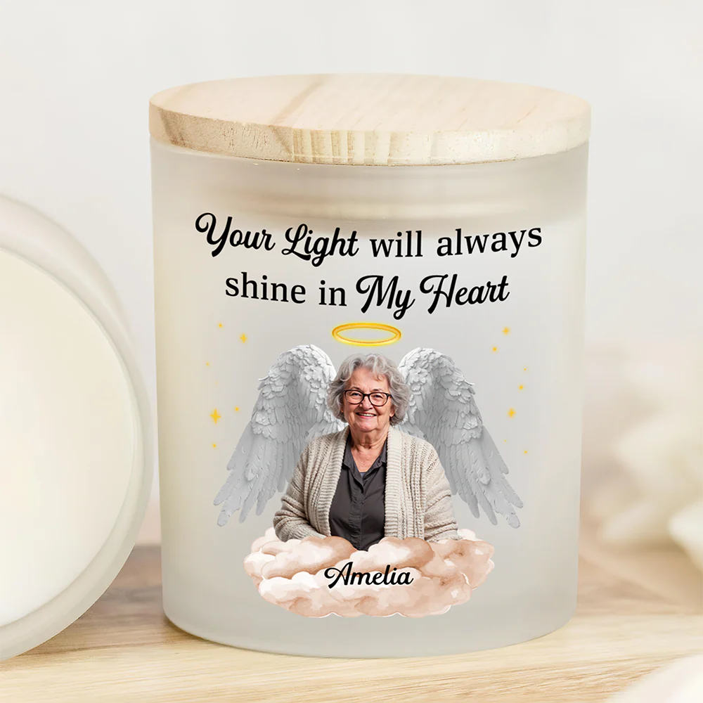 Custom Photo Your Light Will Always Shine In My Heart Memorial Glass Jar With LED Candle Sympathy Gift For Family Members HO82 893832 - Image 2