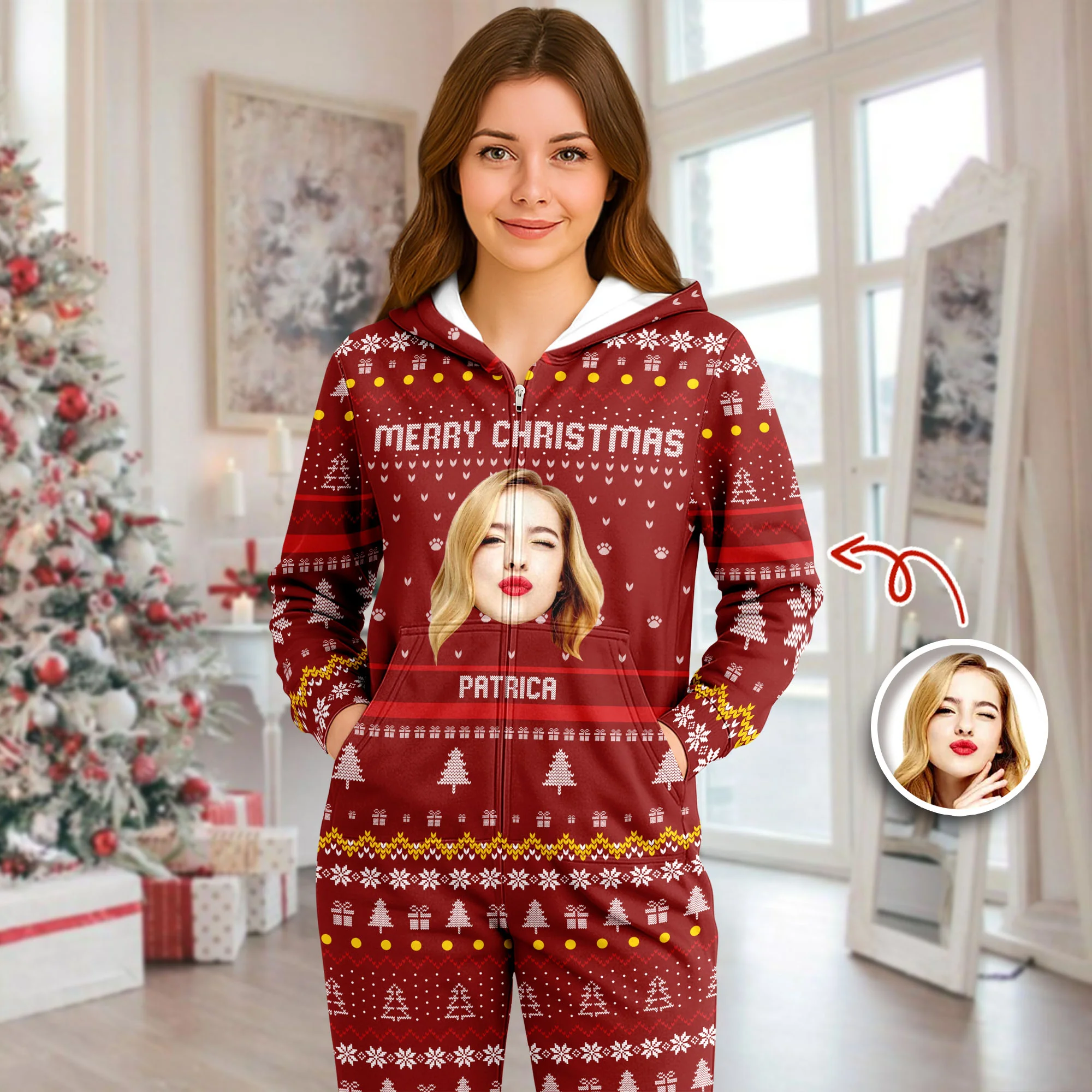 Custom Portrait Photo Merry Christmas Onesie Pajamas HO82 900640 - Image 7