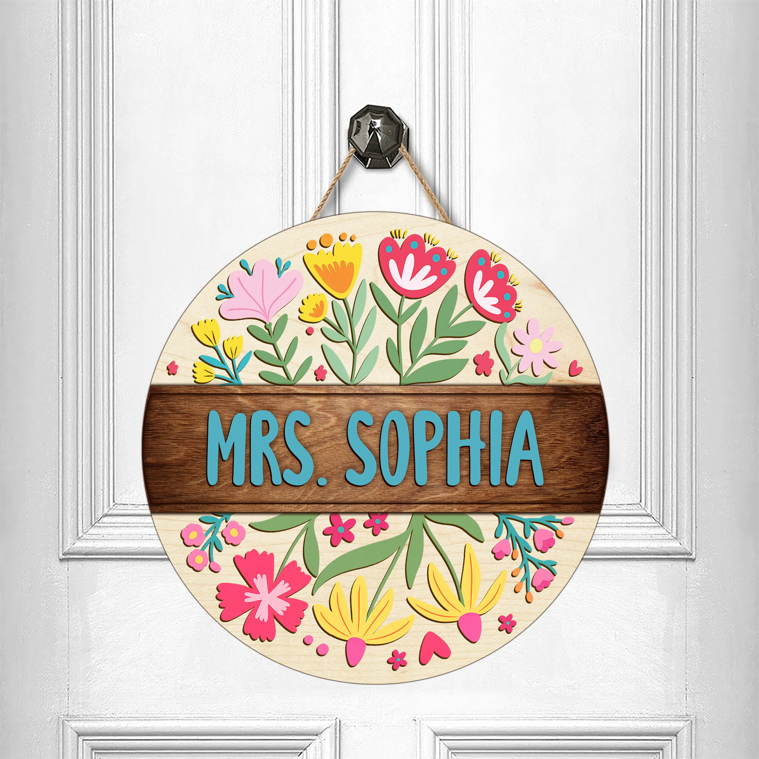 Custom Teacher Name With Floral Layer Doorsign, Back To School Gift HO82 894302 - Image 2