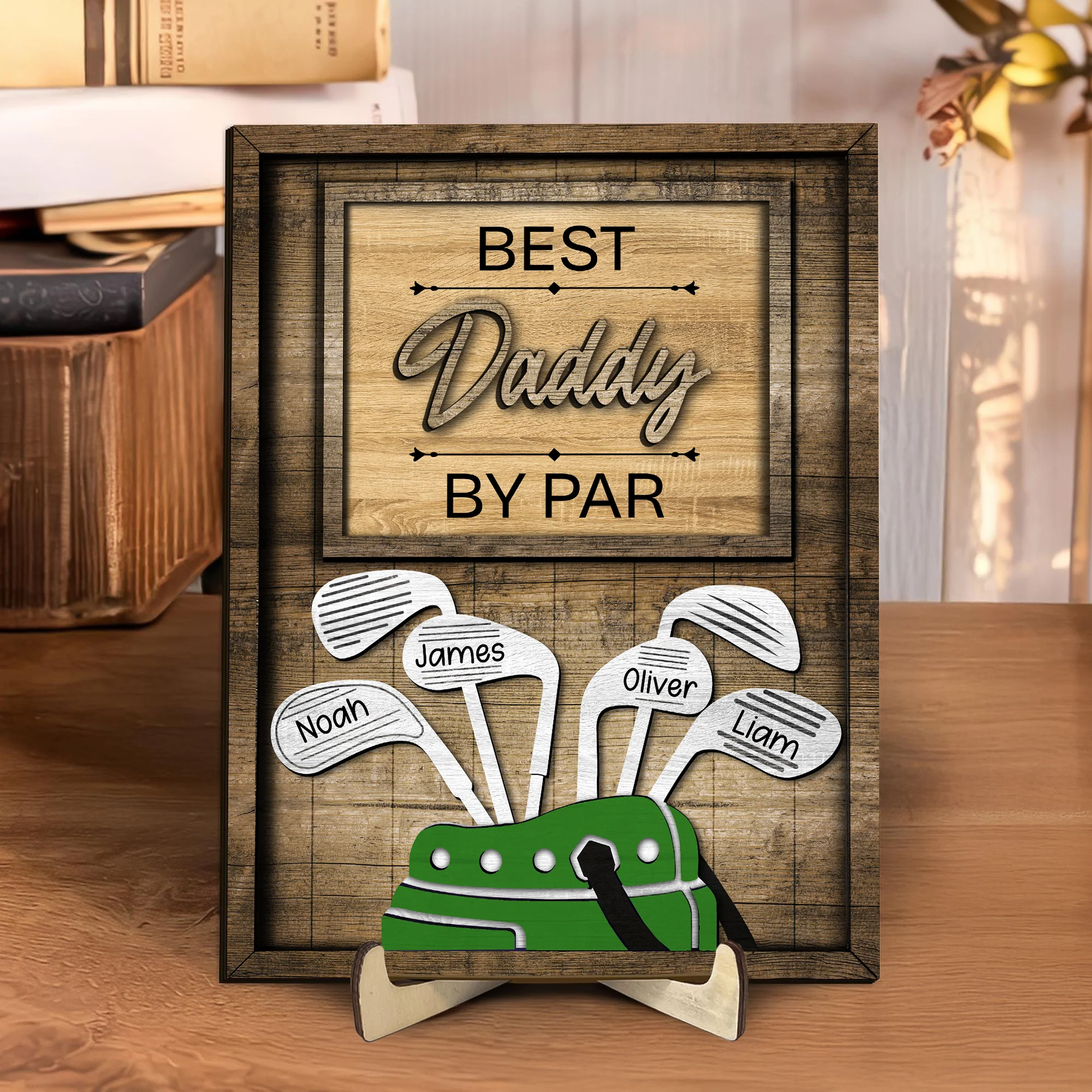 Dad Or Grandpa Golf Best Dad By Par Family 2-Layered Wooden Plaque With Stand Personalized Gift For Father's Day, Dad HO82 894044 - Image 4
