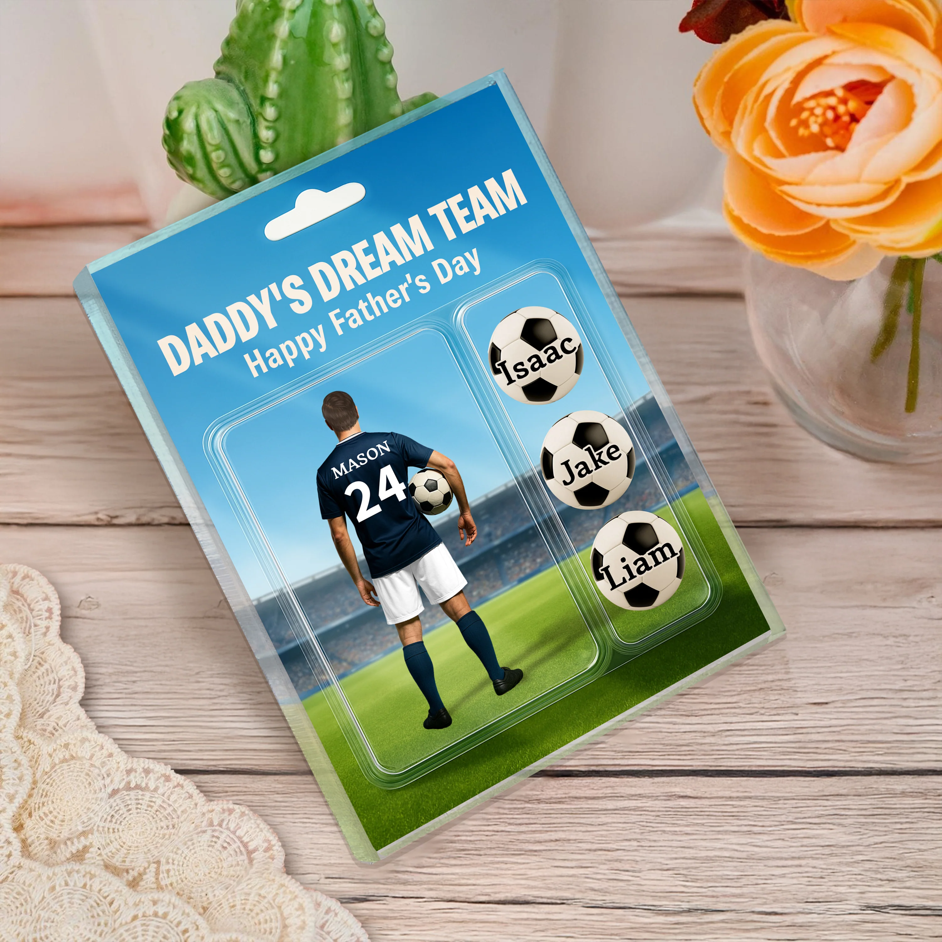 Daddy's Dream Team Soccer With Kids' Names Acrylic Block Plaque Personalized Gift For Father's Day, For Soccer Lover HO82 893766 - Image 4