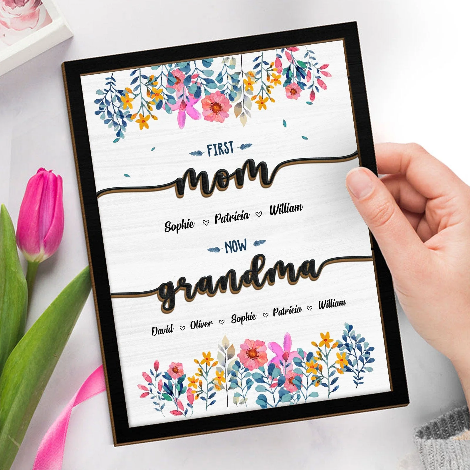 First Mom Now Great Grandma Family 2-Layered Wooden Plaque With Stand Personalized Gift TA29 890320 - Image 3