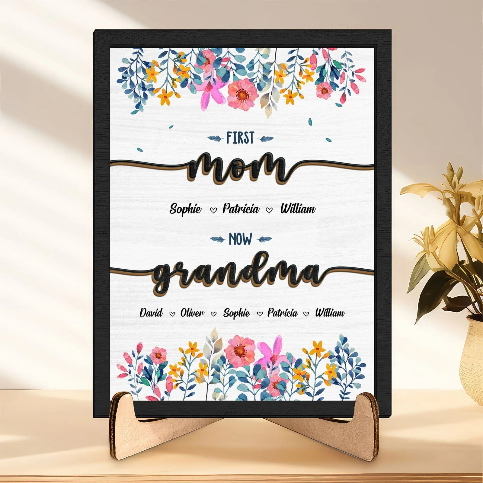 First Mom Now Great Grandma Family 2-Layered Wooden Plaque With Stand Personalized Gift TA29 890320 - Image 4