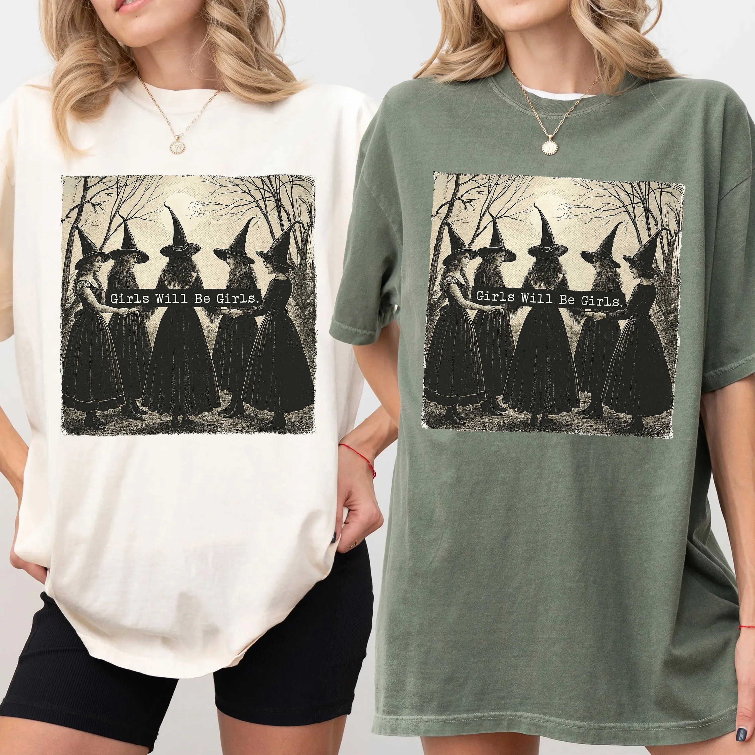Girls Will Be Girls Witch Vintage Halloween Women Comfort Shirt, Gift For Bestie, Sisters HO82 894922 - Image 4