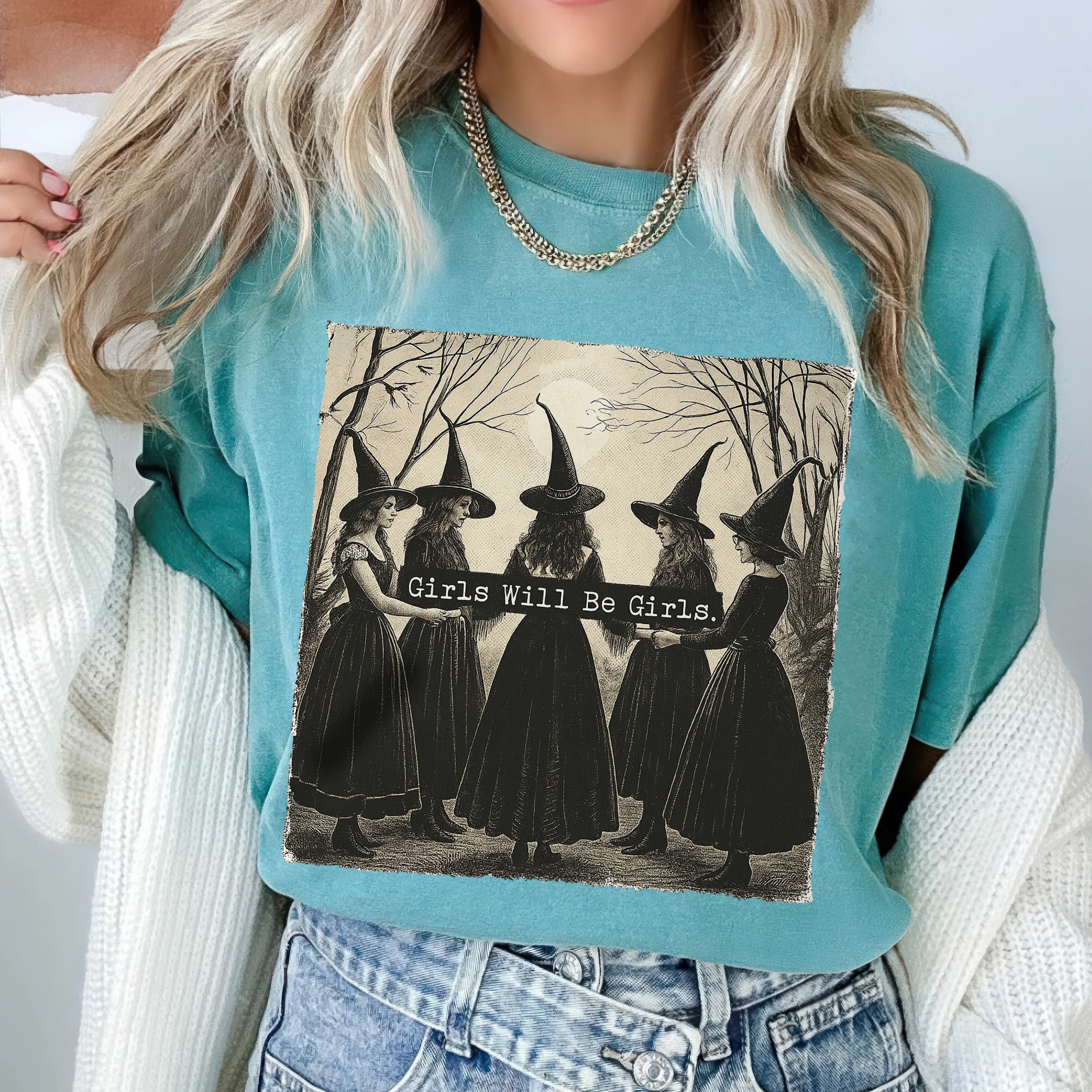 Girls Will Be Girls Witch Vintage Halloween Women Comfort Shirt, Gift For Bestie, Sisters HO82 894922 - Image 7