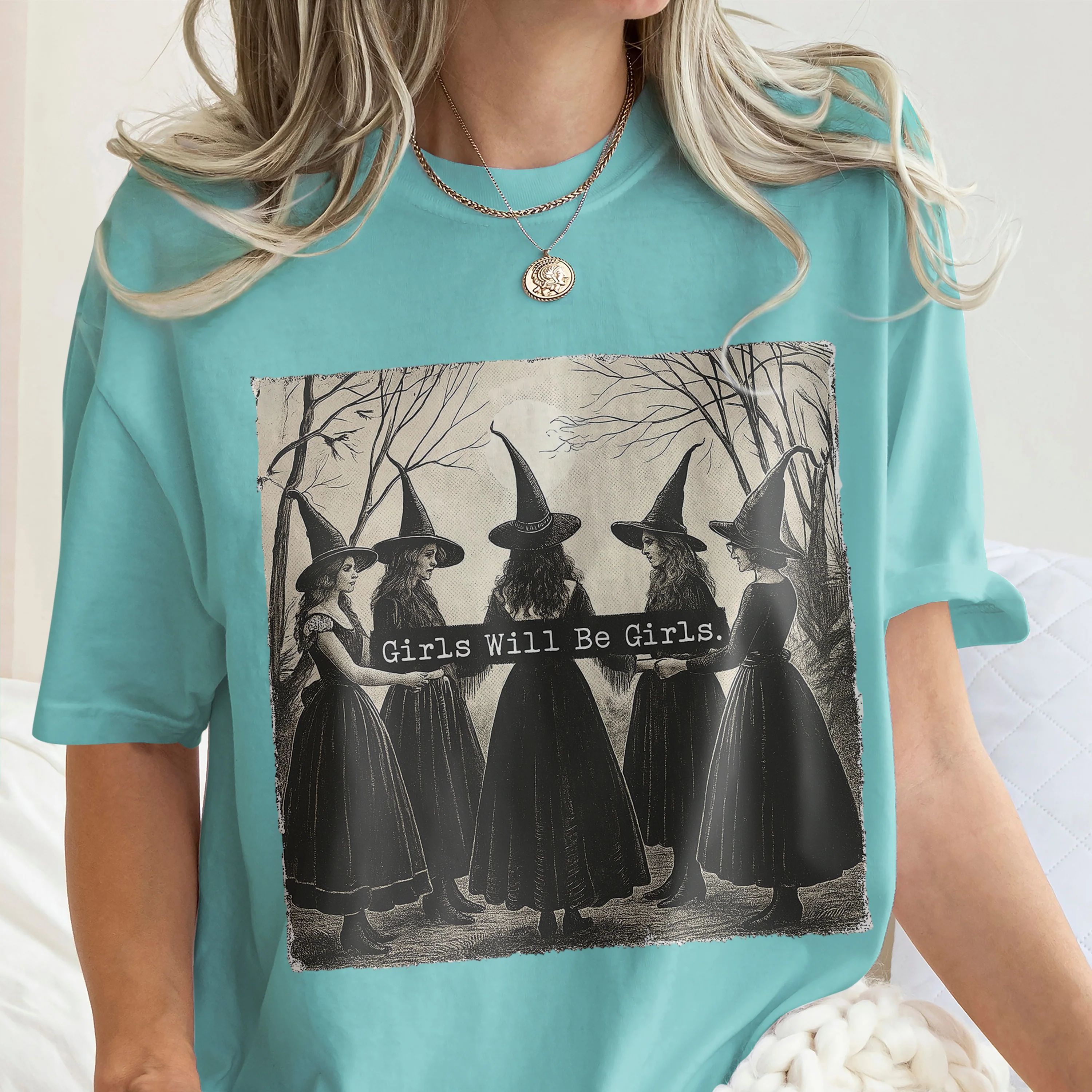 Girls Will Be Girls Witch Vintage Halloween Women Comfort Shirt, Gift For Bestie, Sisters HO82 894922 - Image 9
