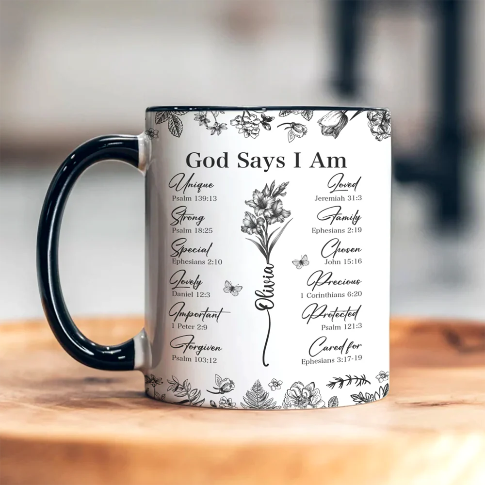 God Says You Are Christian Gift Toile De Jouy Birth Flower Accent Mug HO82 894650 - Image 5