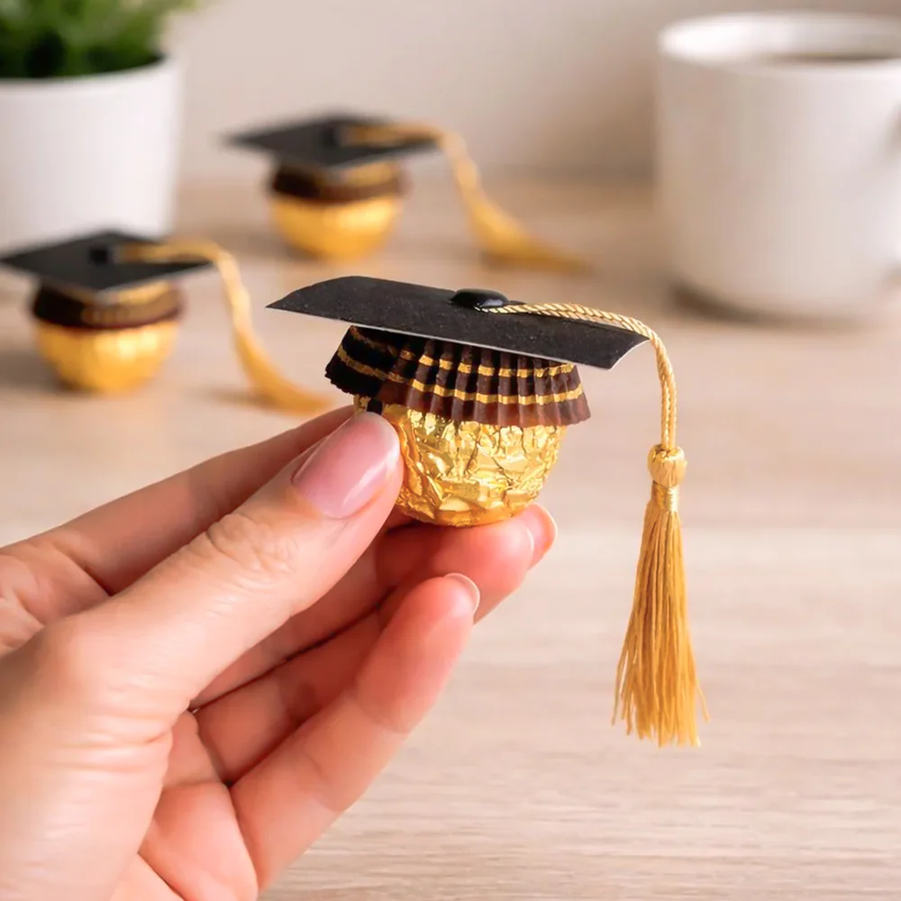 Graduation Gold Wrapped Candy Graduation Favors Mini Graduation Hat Candy Toppers, Grad Party Favors Unique Grad Candy HO82 902262 - Image 4