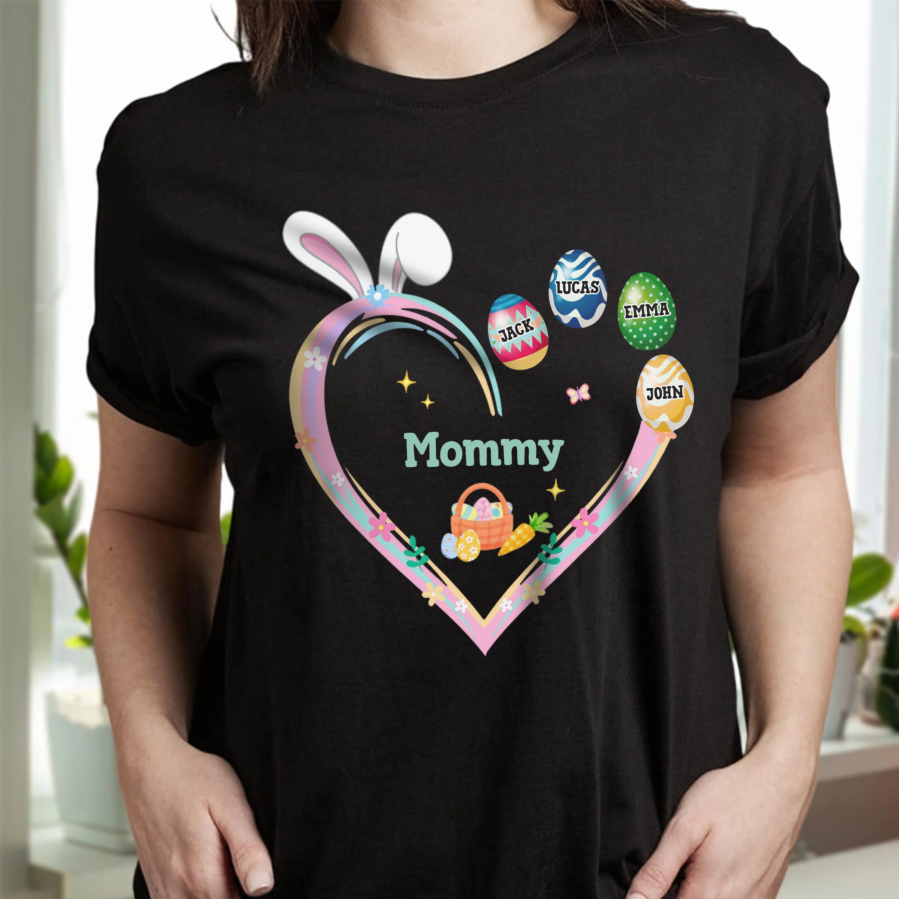 Grandma Easter Heart With Grandkids Bunny Dark Sweatshirt Personalized Gift HO82 893538 - Image 3