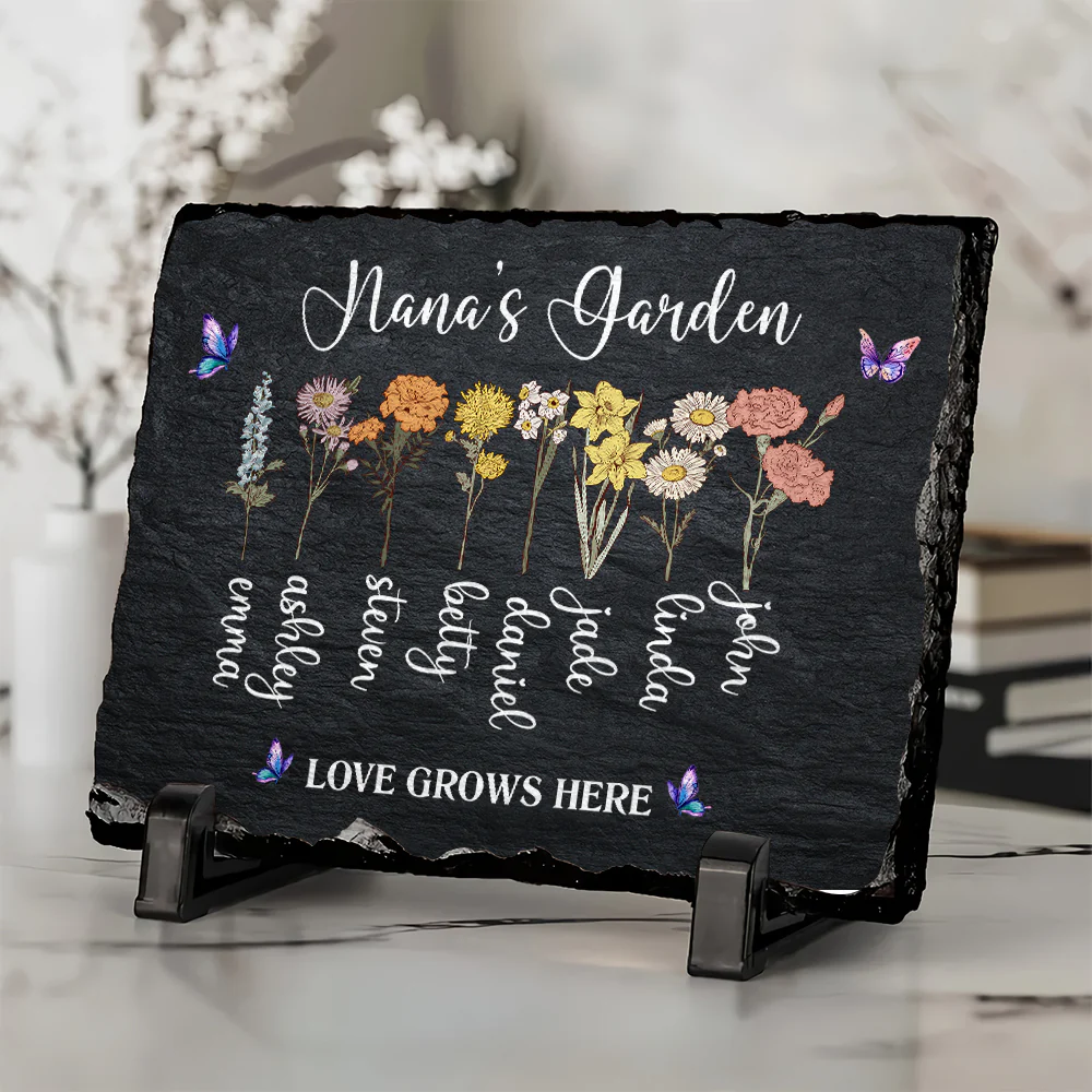 Grandma with Grandkid's Birth Flower Rectangle Shaped Stone With Stand Personalized Gift HO82 893628 - Image 2