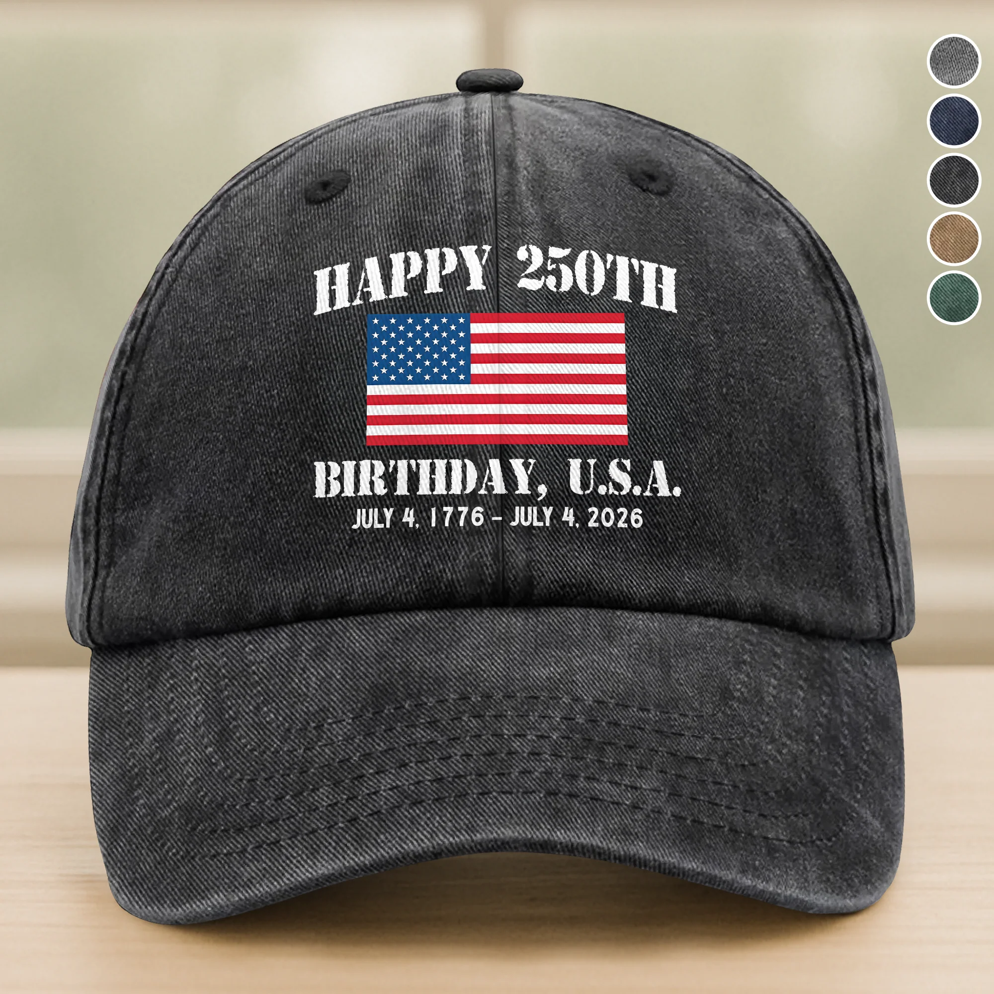 Happy 250th Birthday USA Patriotic 4th Of July Washed Denim Baseball Cap HO82 900372 - Image 8