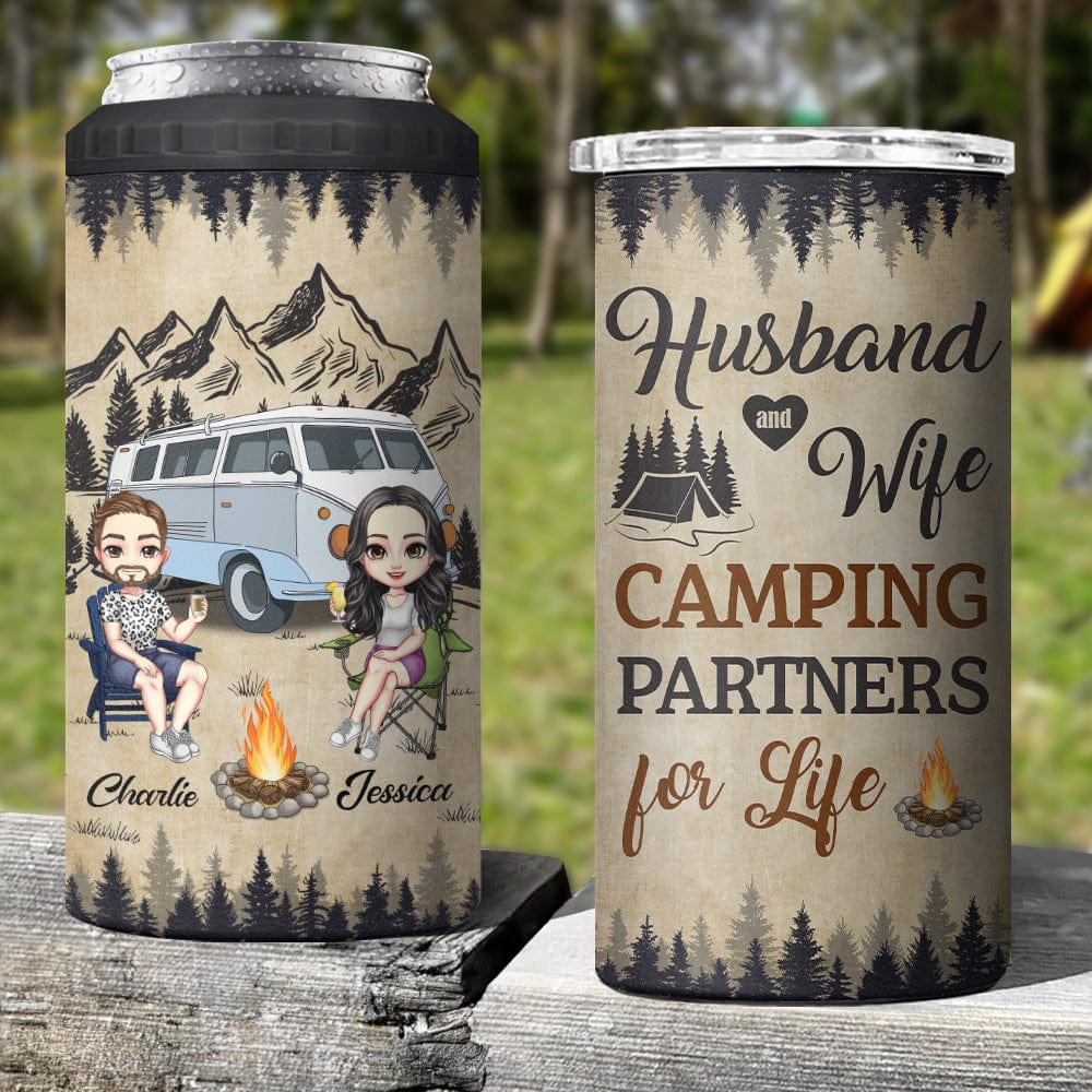 Husband And Wife Camping Partners For Life 4 In 1 Can Cooler Tumbler Personalized Gift TA29 889524