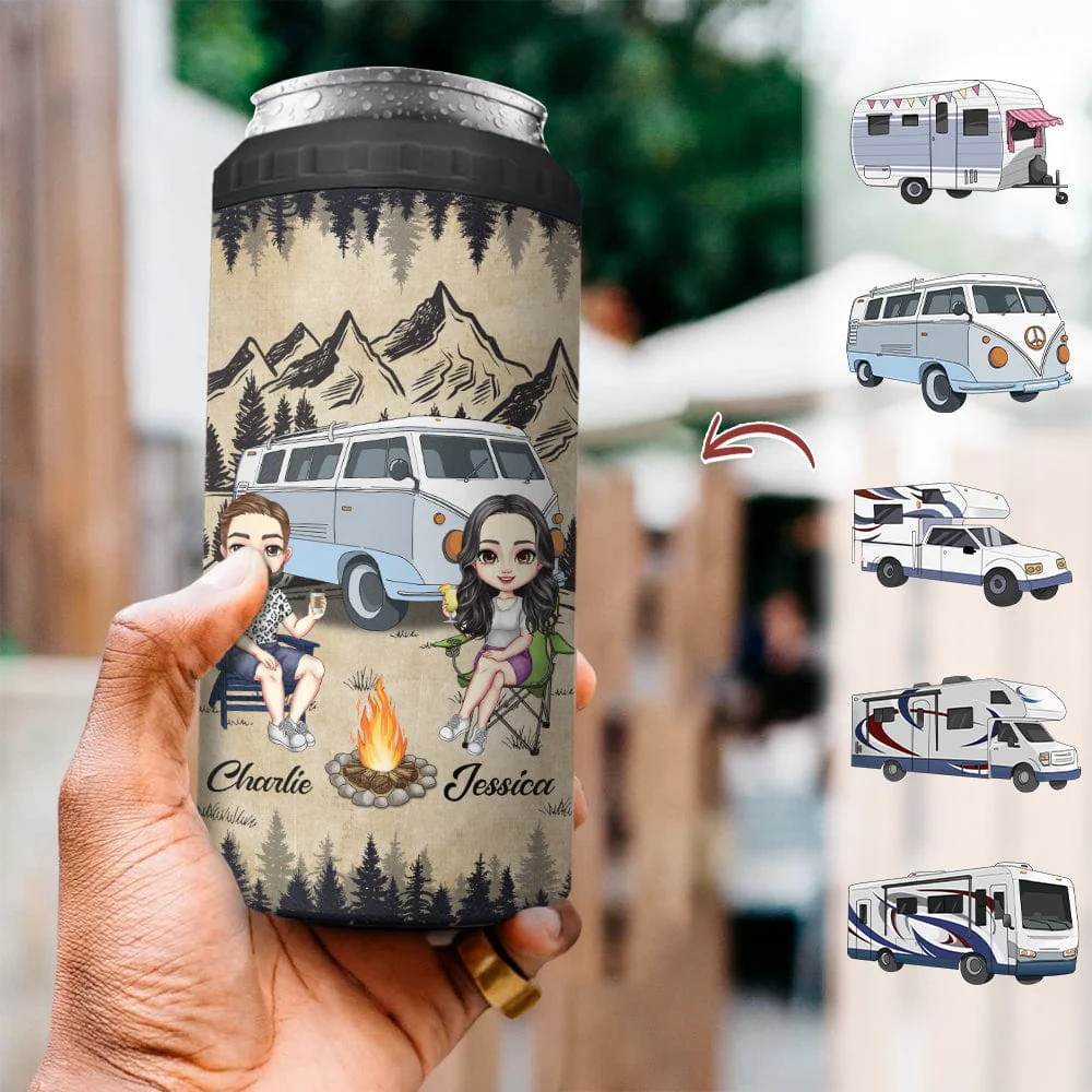 Husband And Wife Camping Partners For Life 4 In 1 Can Cooler Tumbler Personalized Gift TA29 889524 - Image 3