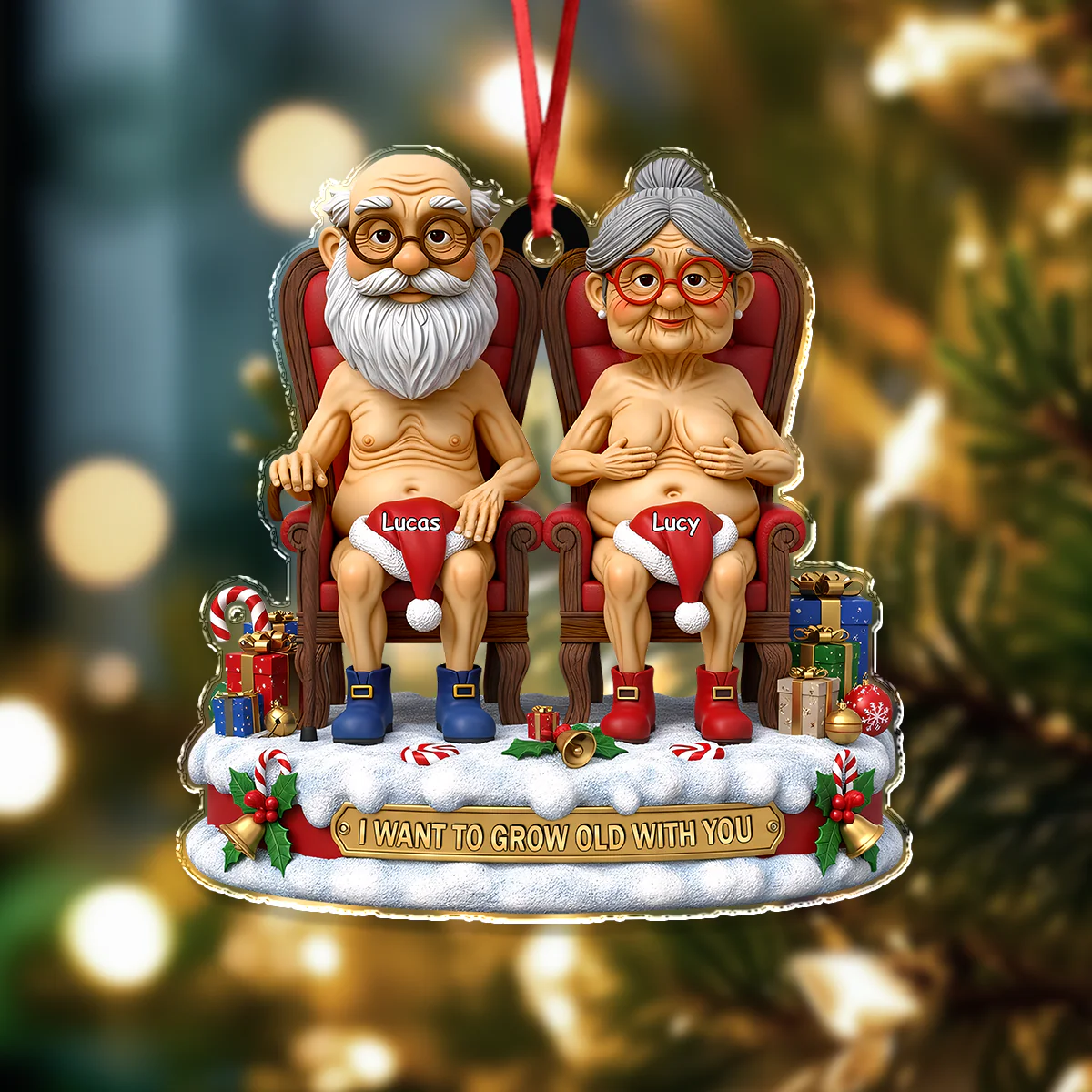 I Want To Grow Old With You Acrylic Ornament Christmas Gift For Couples HO82 900218 - Image 2