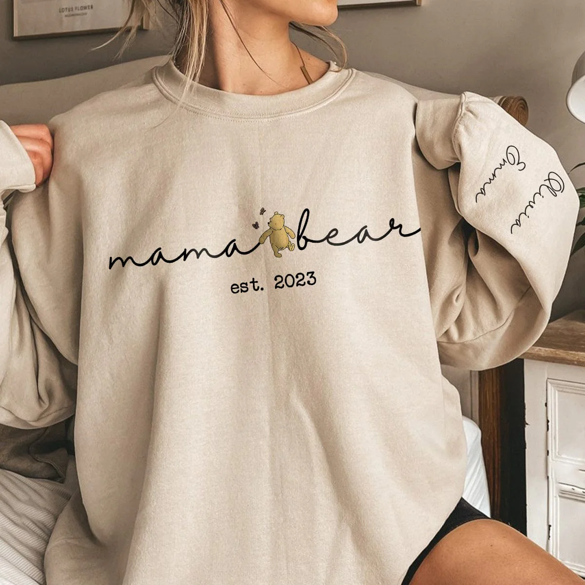 Mama Bear Winnie The Pooh On Sleeve Sweatshirt Personalized Gift TA29 890298