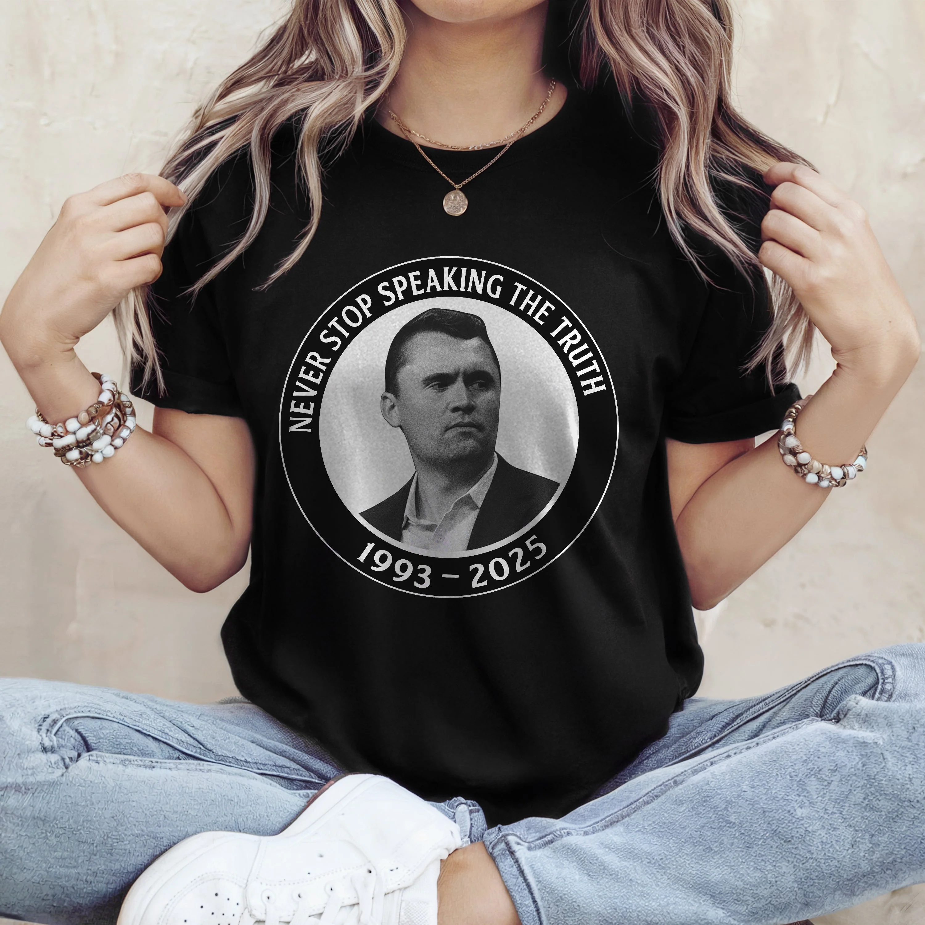 Never Stop Speaking The Truth 1993-2025 Charlie Kirk Dark Shirt HO82 65820 - Image 2