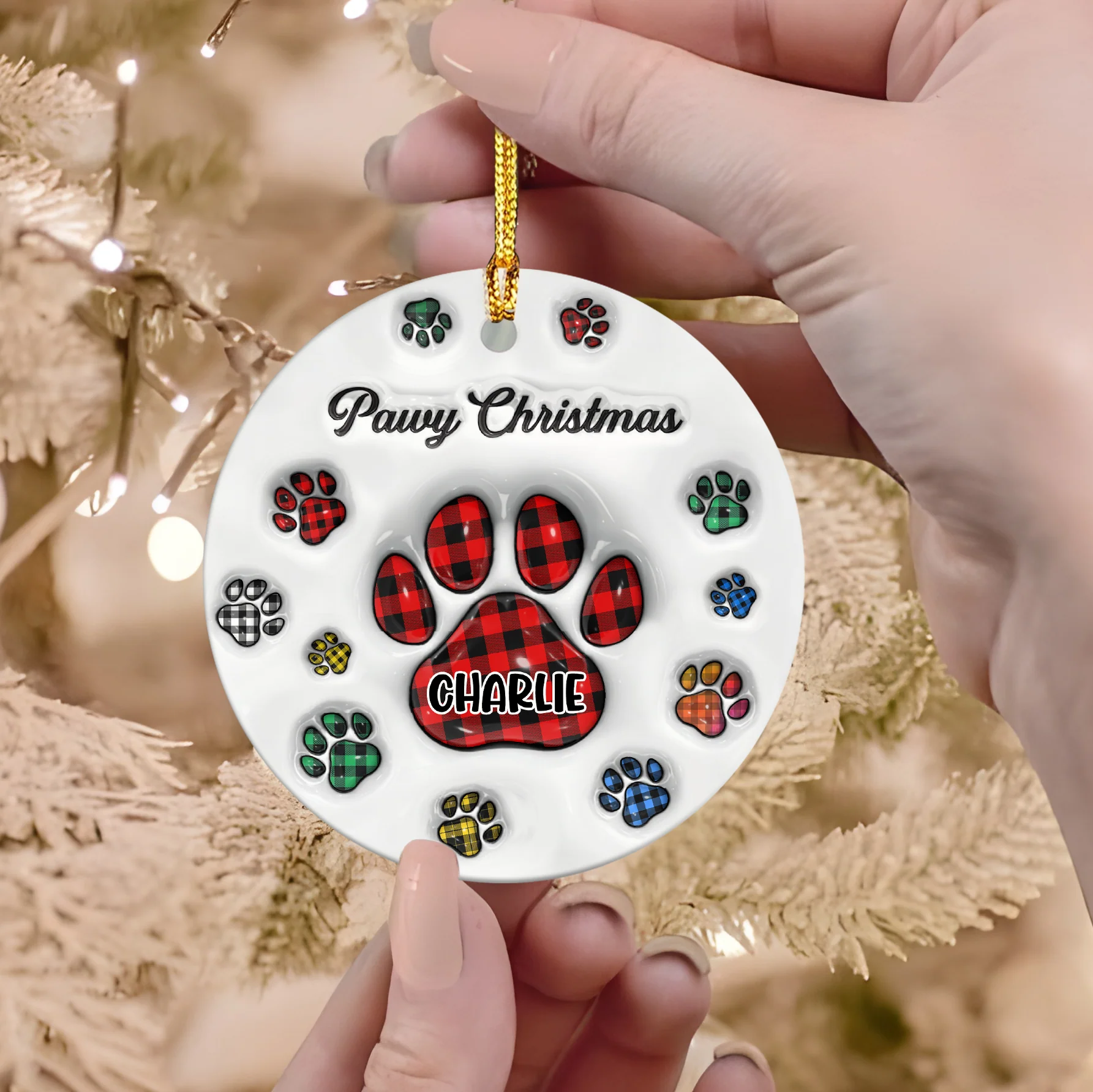 Pawy Meowy Christmas 3D Inflated Effect Ceramic Ornament Personalized Gift For Dog Cat Lover HO82 894640 - Image 3