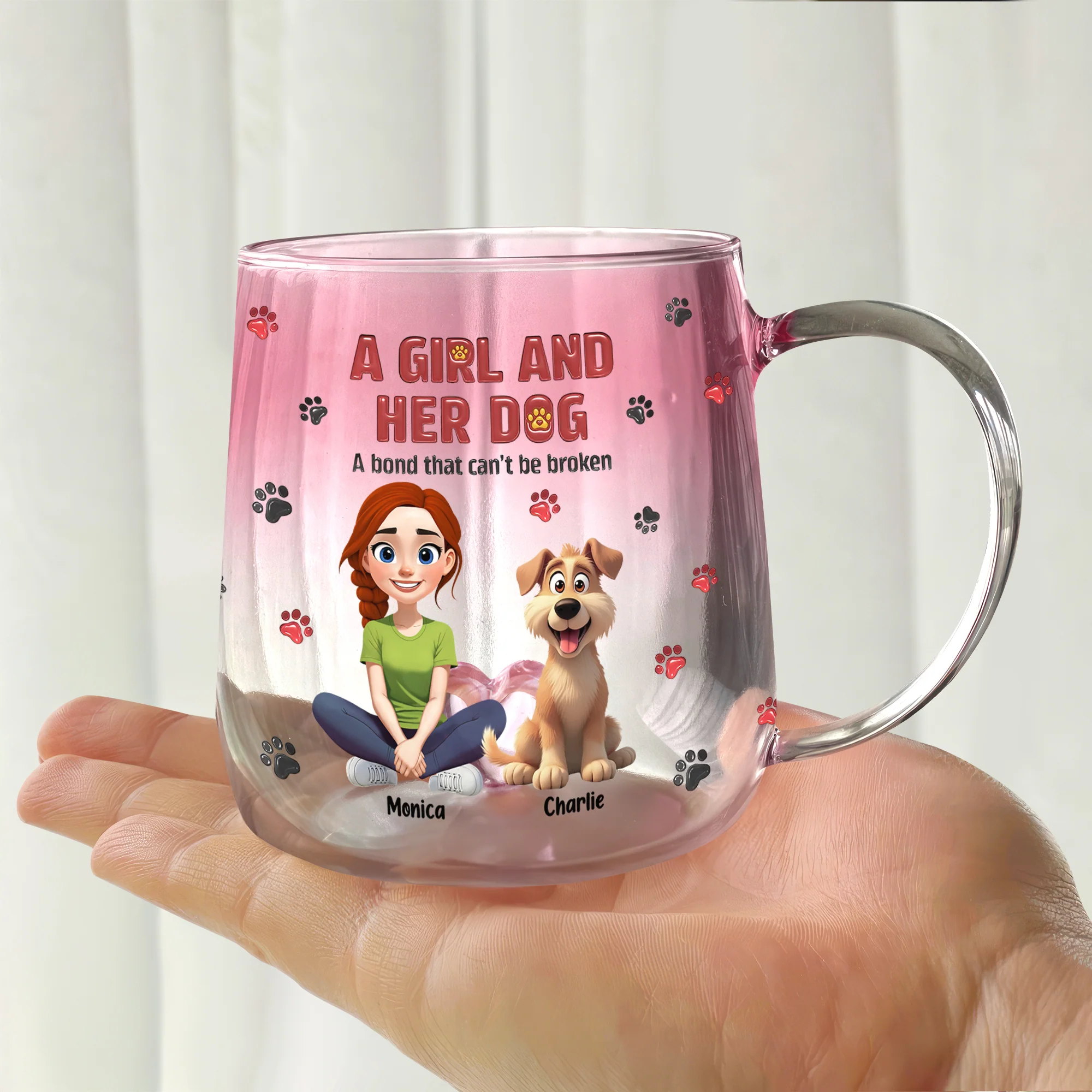 Personalized A Girl And Her Dog Pink Gradient Glass Mug - Gift For Dog Mom, Mother's Day HO82 901760 - Image 2