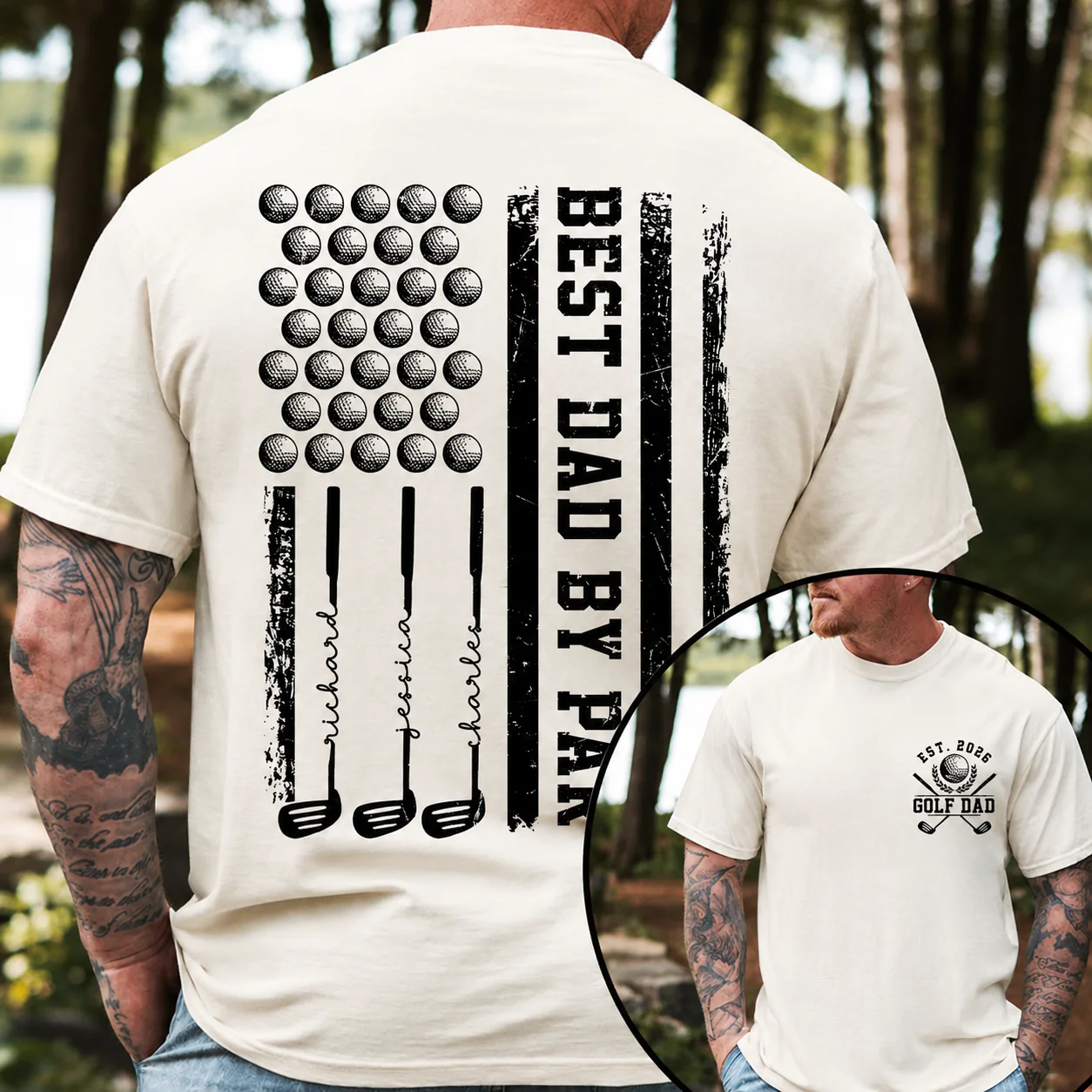 Personalized Best Dad By Par Back & Front Dark Shirt - Gift For Dad, Golf Dad HO82 902362 - Image 4