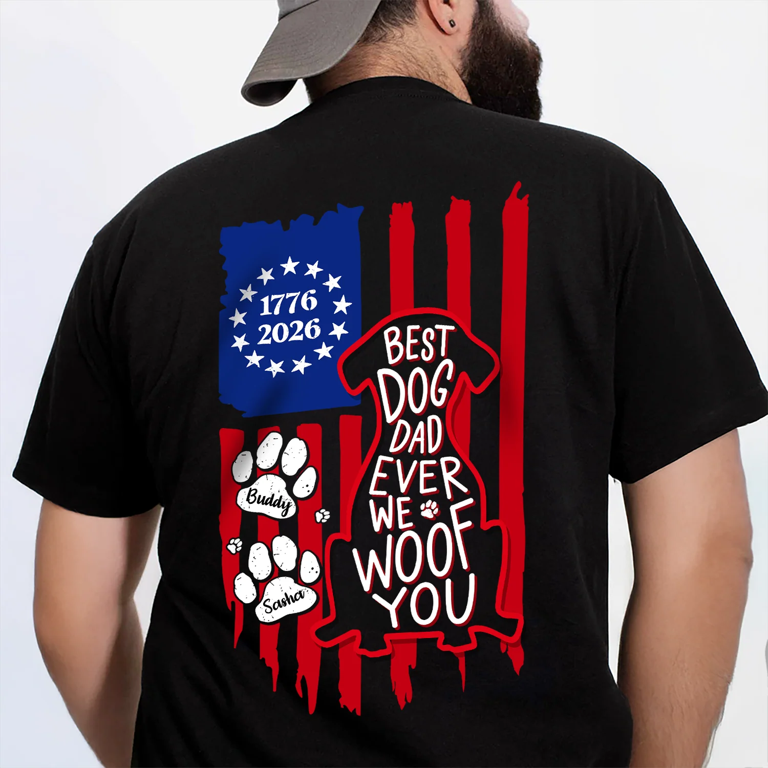 Personalized Best Dog Dad Ever We Woof You With US Flag Back Dark Shirt - Gift For Dog Lovers HO82 902860 - Image 6