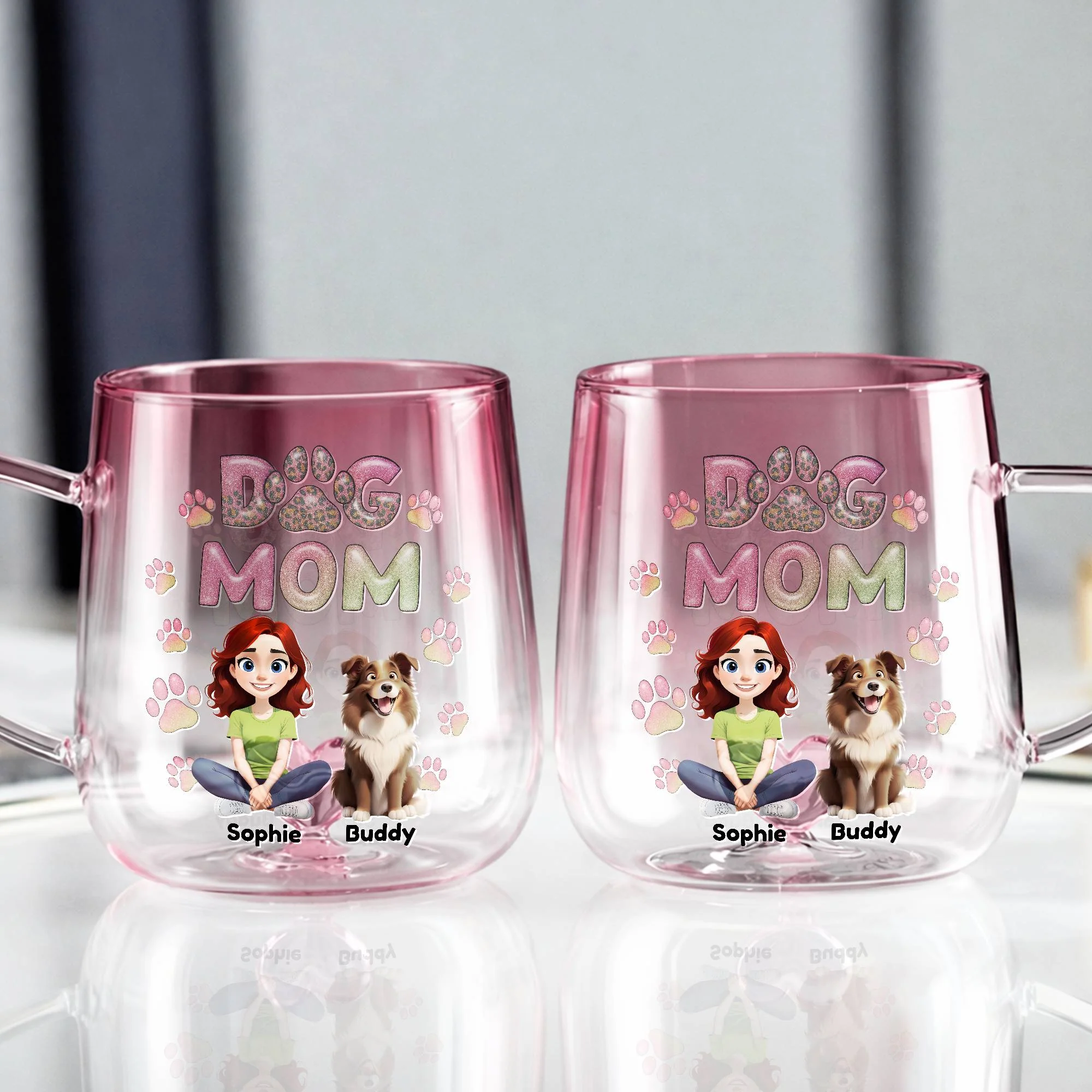 Personalized Dog Mom Pink Gradient Glass Mug - Gift For Dog Mom, Mother's Day HO82 901766 - Image 2