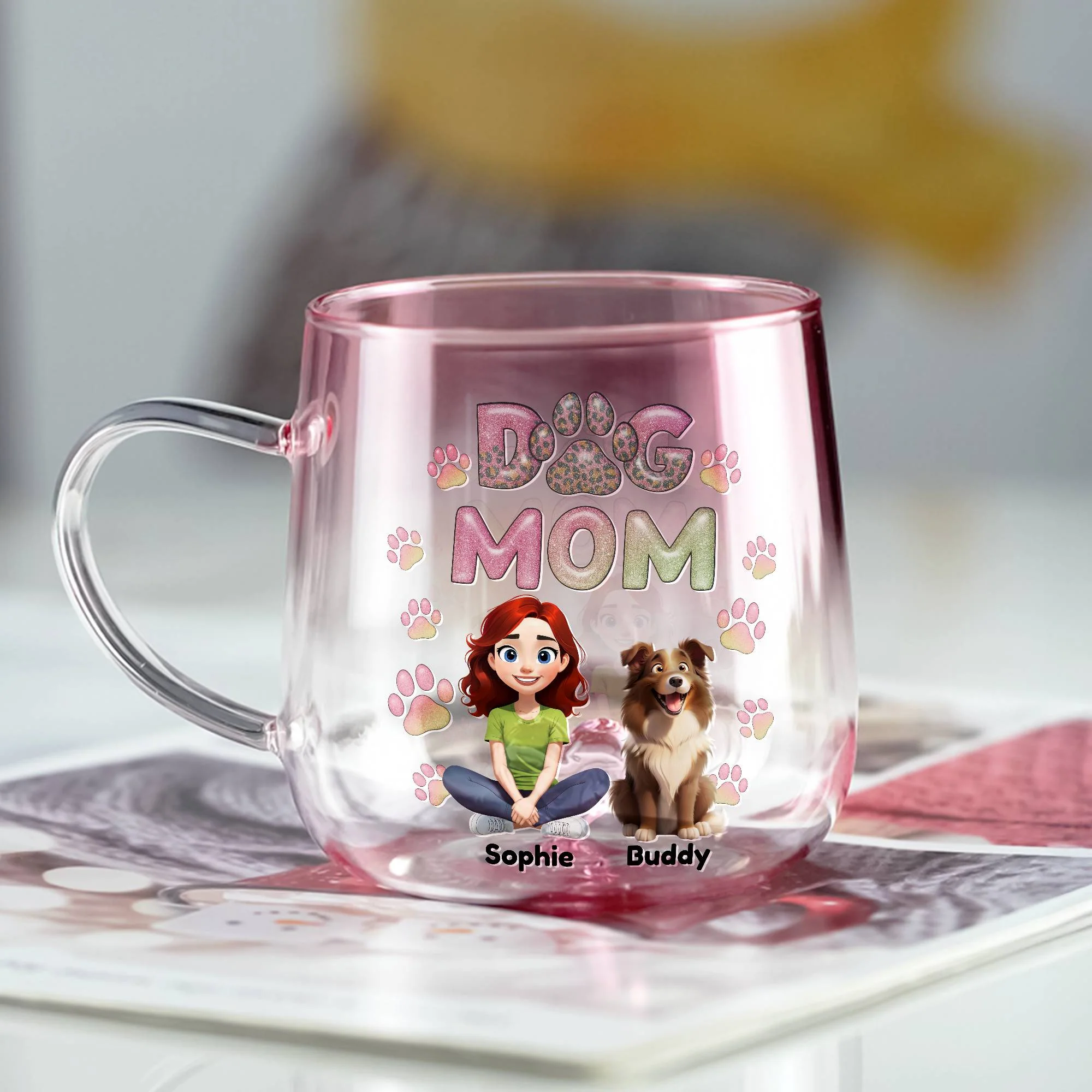 Personalized Dog Mom Pink Gradient Glass Mug - Gift For Dog Mom, Mother's Day HO82 901766 - Image 3