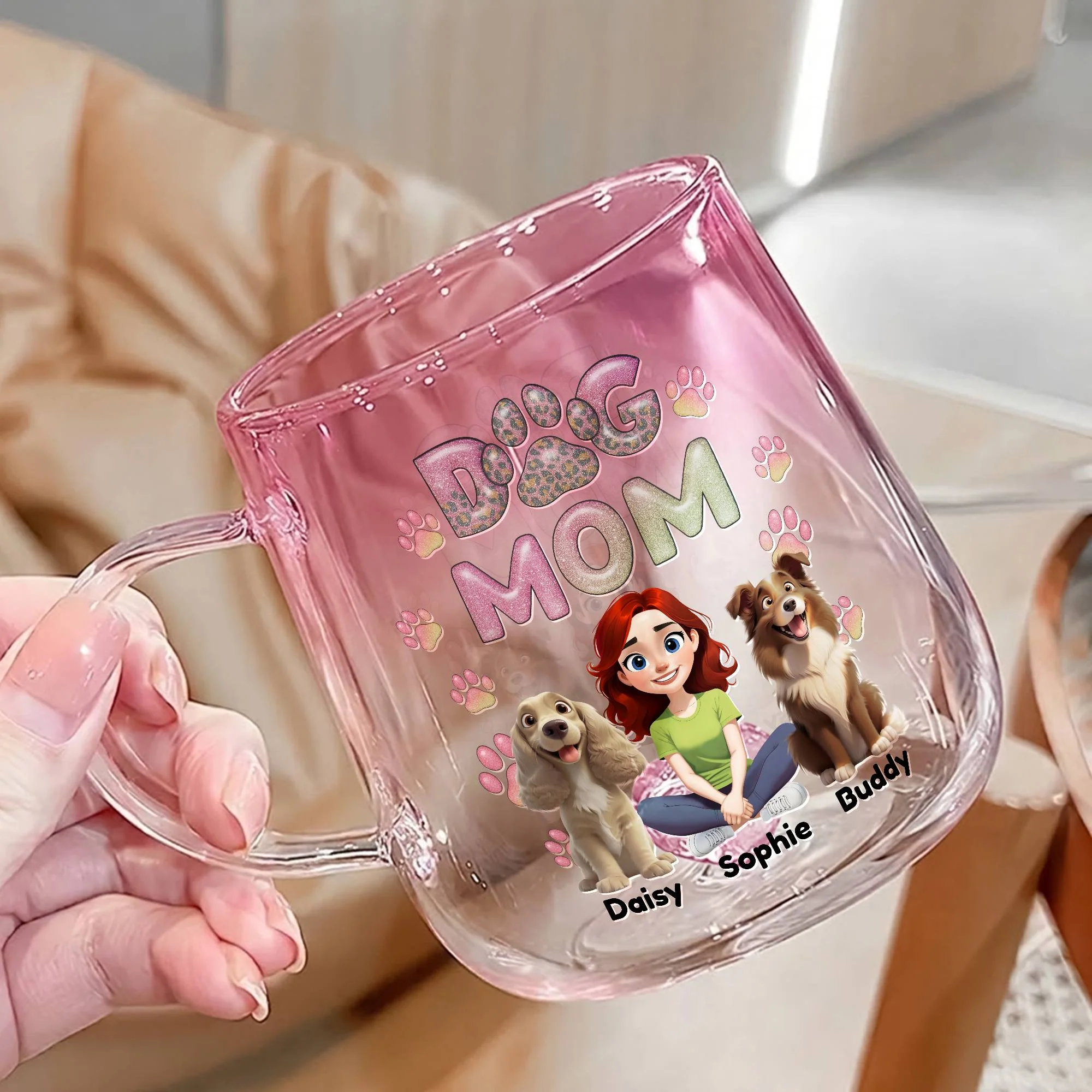 Personalized Dog Mom Pink Gradient Glass Mug - Gift For Dog Mom, Mother's Day HO82 901766 - Image 4