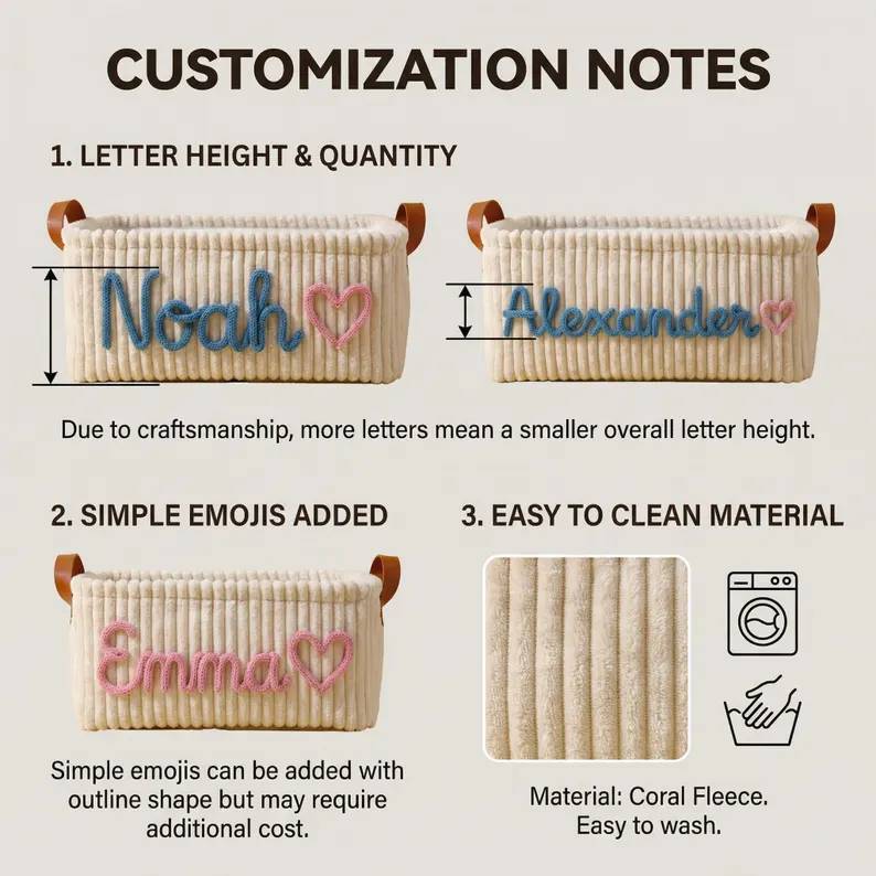Personalized Embroidery Baby Storage Basket – Baby Shower Gift Knitted Wire Art HO82 903014 - Image 4