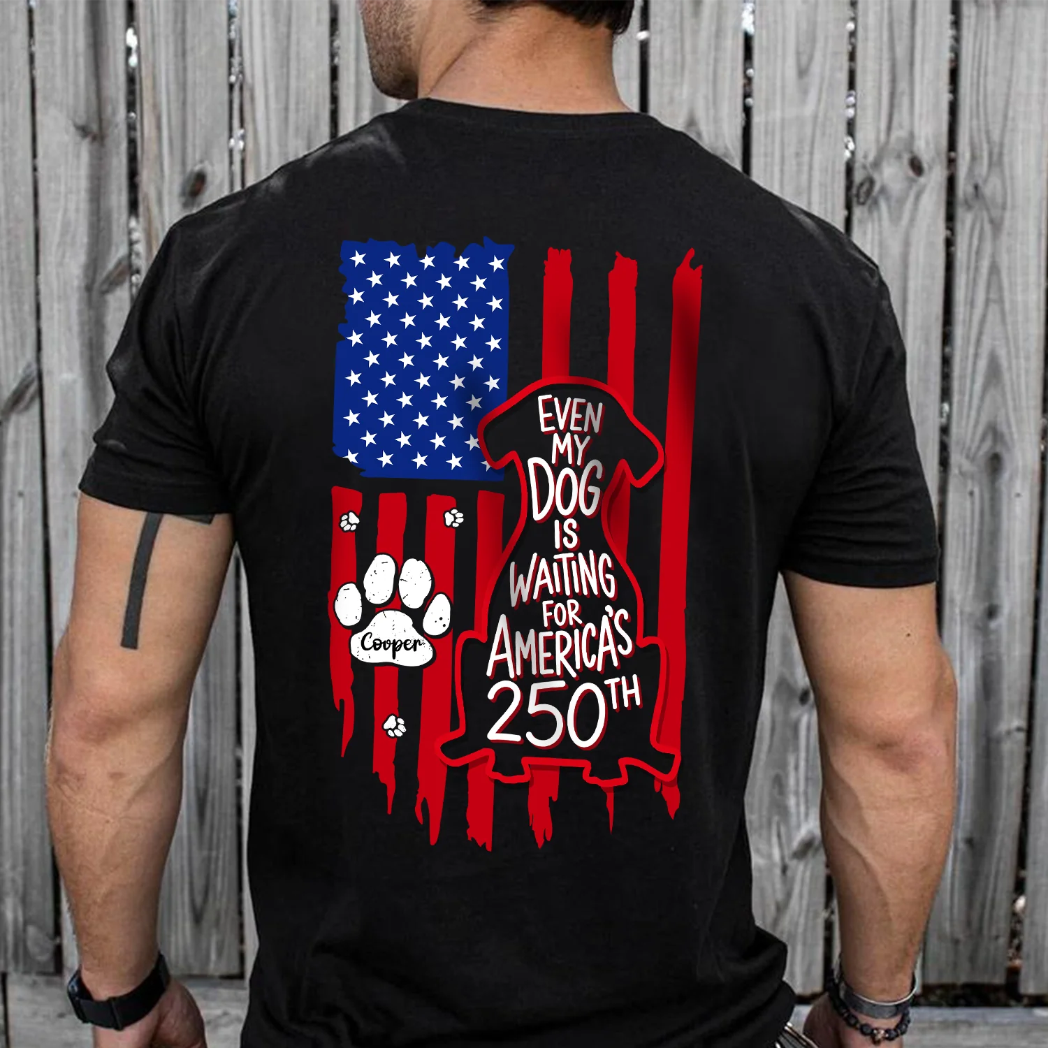 Personalized Even My Dog Is Waiting For America's 250th With US Flag Back Dark Shirt - Gift For Dog Lovers HO82 902864 - Image 5