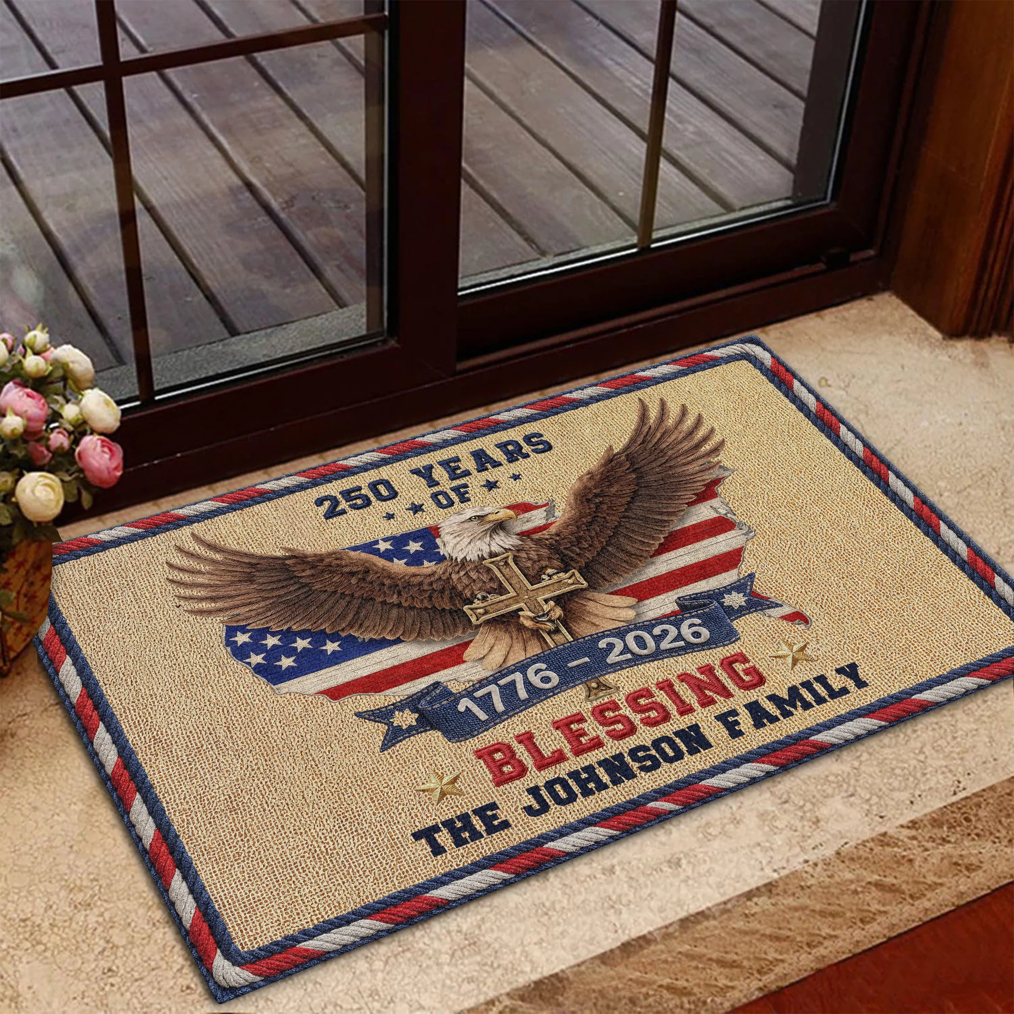 Personalized Family Name 250th Anniversary USA Patriotic Faux Pattern Doormat - 2D Printed Not Embroidered Patriotic America Decor HO82 901578 - Image 4