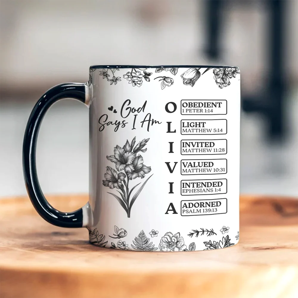 Personalized God Says I Am Name Letter In Bible Birth Flower Toile De Jouy Style Accent Mug HO82 894652 - Image 5