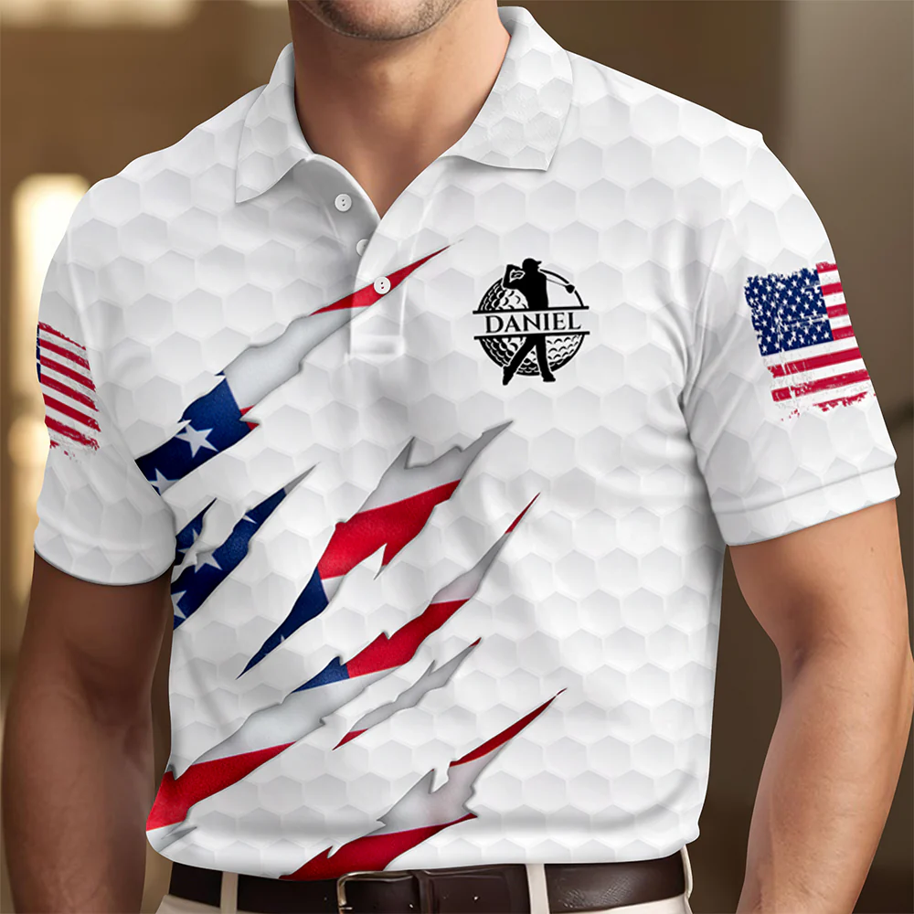 Personalized Golf Ball Pattern With America Flag Polo Shirt Gift For Golfer, Golf Lovers HO82 900806 - Image 6