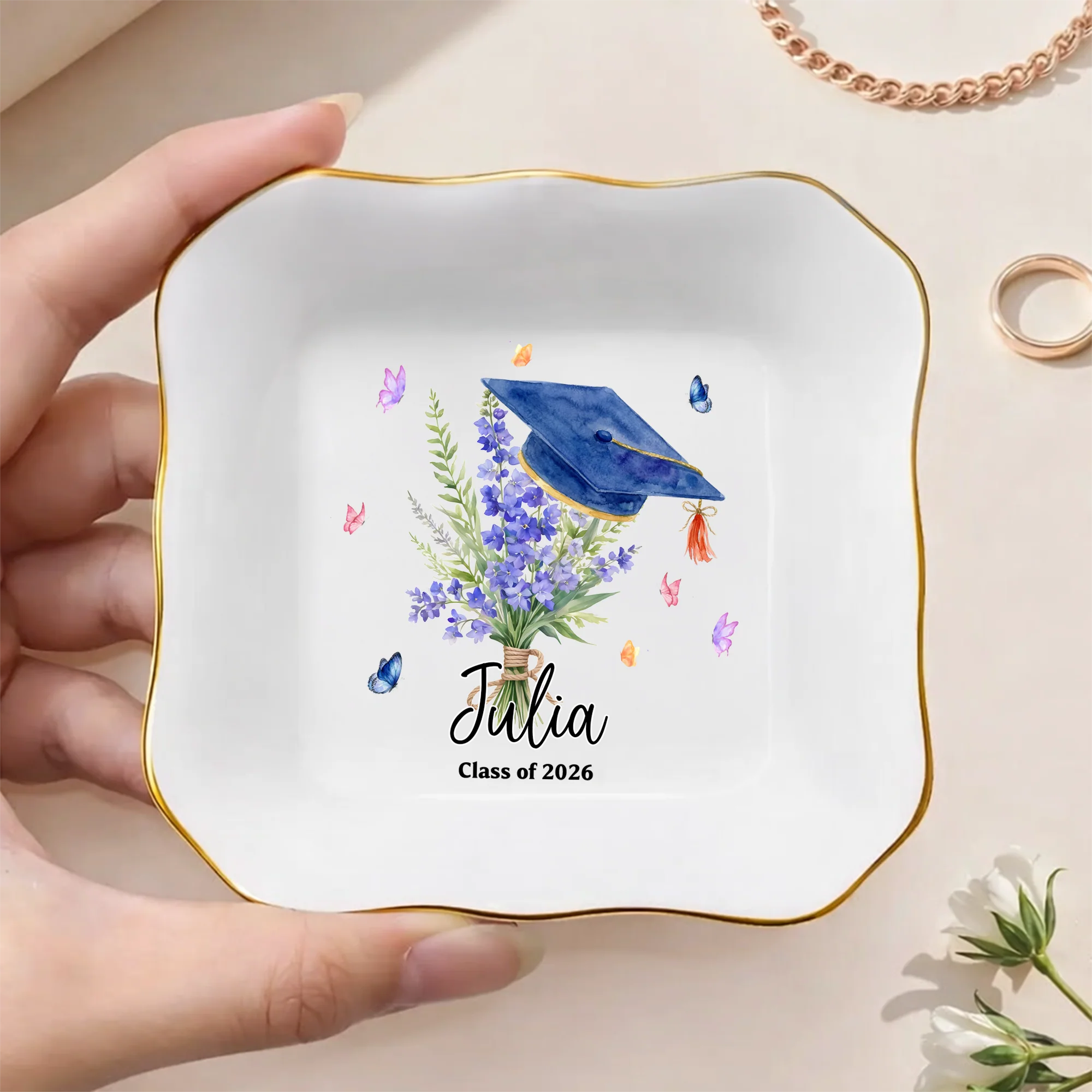 Personalized Graduation With Birth Flower Jewelry Dish HO82 901828 - Image 2
