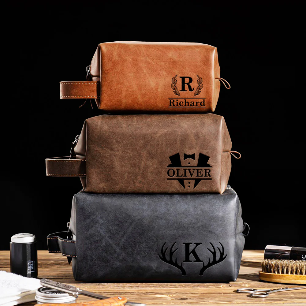 Personalized Name Engraved Men's Leather Toiletry Bag Gift For Dad, Husband, Boyfriend HO82 894214 - Image 6