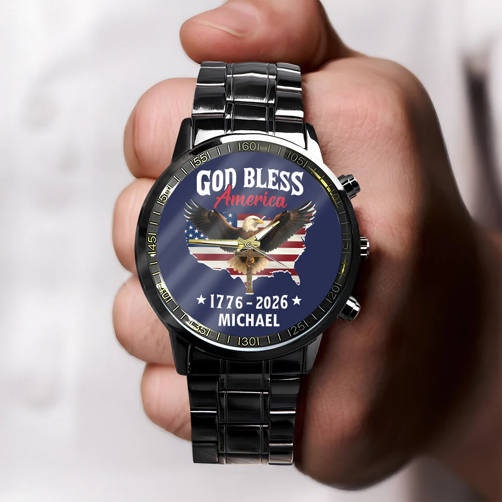 Personalized Name Patriotic 250th Anniversary God Bless America Eagle 1776–2026 Men's Wrist Watch HO82 901560 - Image 2