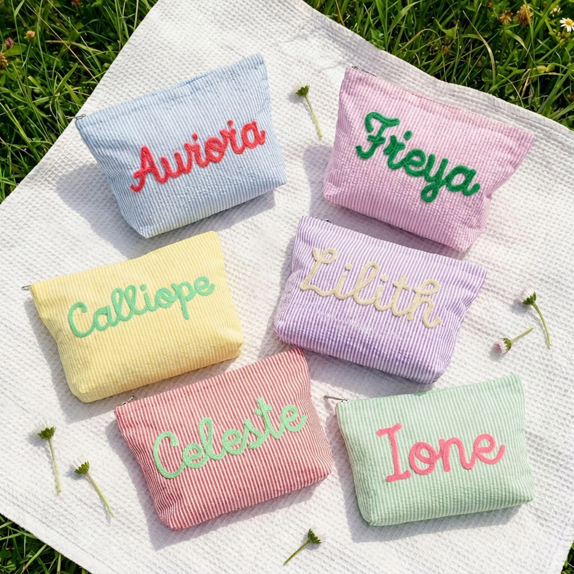 Personalized Name Seersucker Makeup Bag - Gift For Mom, Girlfriend, Women, Summer Gift HO82 902064 - Image 12