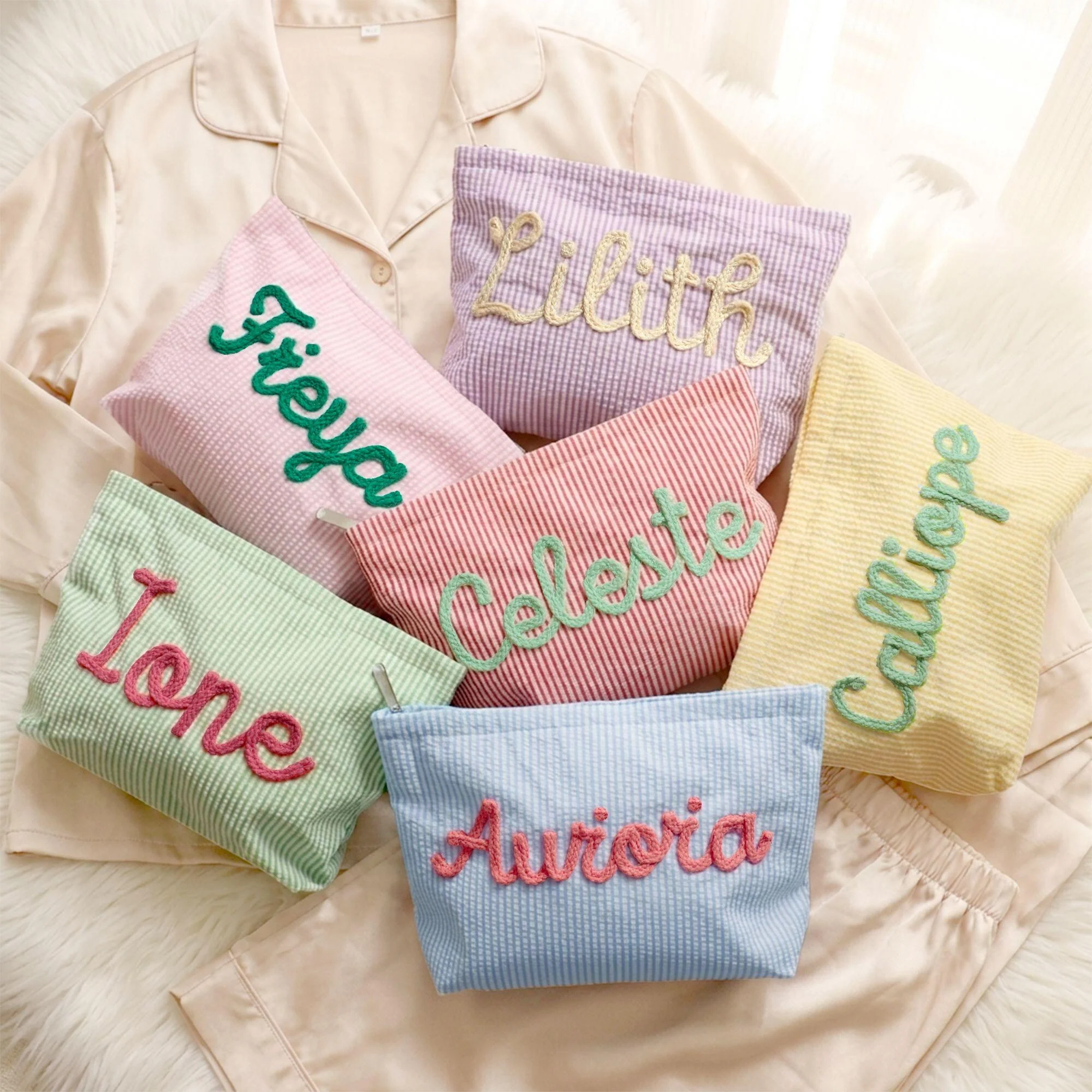Personalized Name Seersucker Makeup Bag - Gift For Mom, Girlfriend, Women, Summer Gift HO82 902064 - Image 8