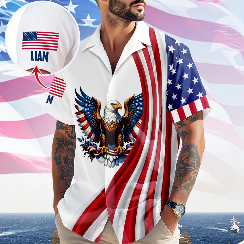 Personalized Patriotic 250th Anniversary God Bless America Eagle 1776–2026 Hawaiian Shirt HO82 901140 - Image 2