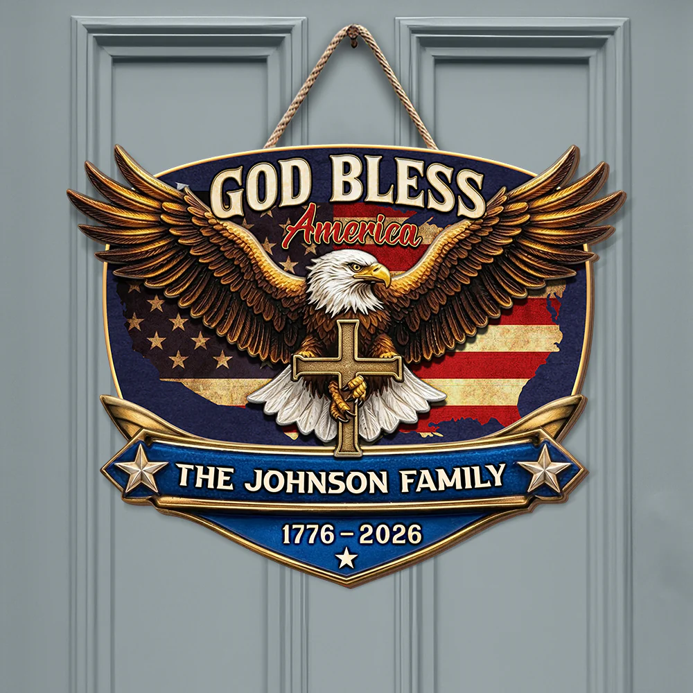 Personalized Patriotic 250th Anniversary God Bless America Eagle 1776–2026 Wood Sign HO82 901856 - Image 5