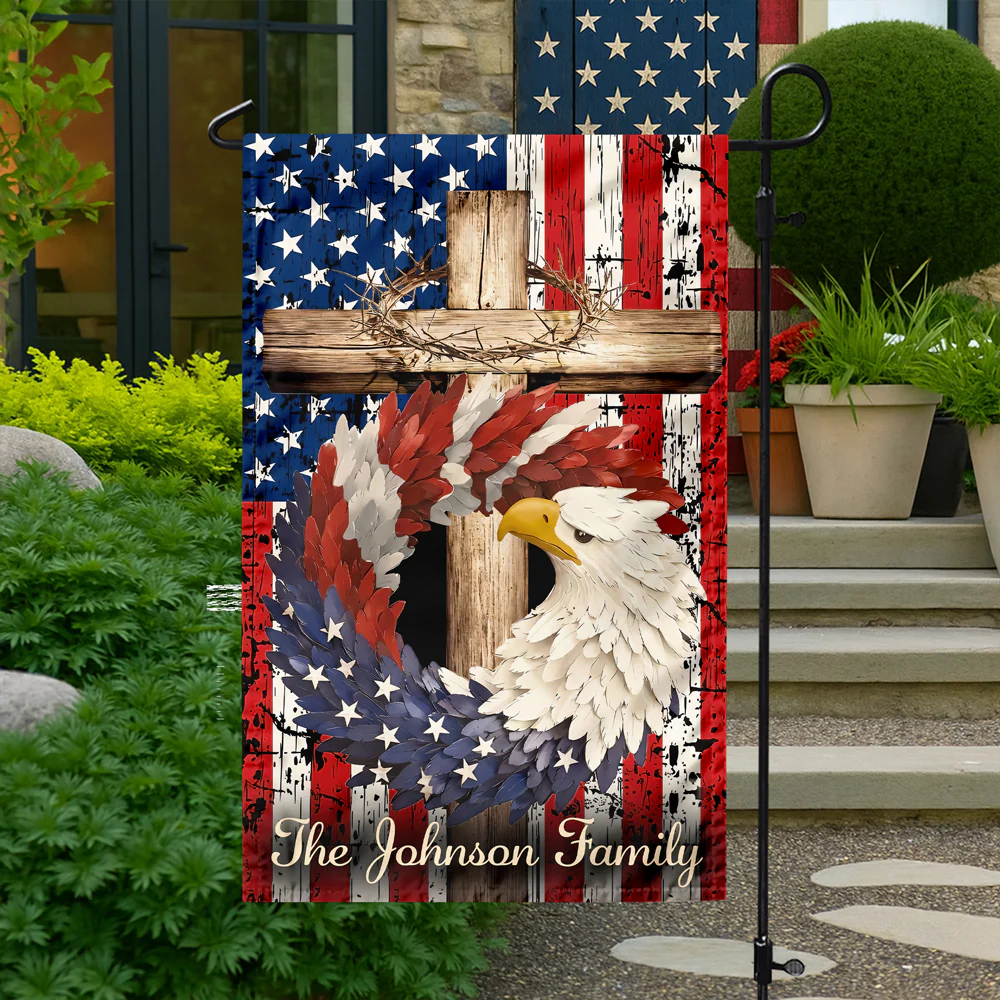 Personalized Patriotic Stars And Stripes Eagle Wreath Garden Flag HO82 901246 - Image 5